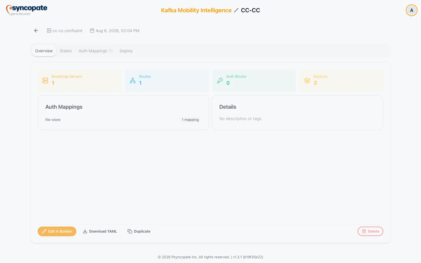 Gateway detail page Overview tab with stat tiles, Auth Mappings, and Details cards