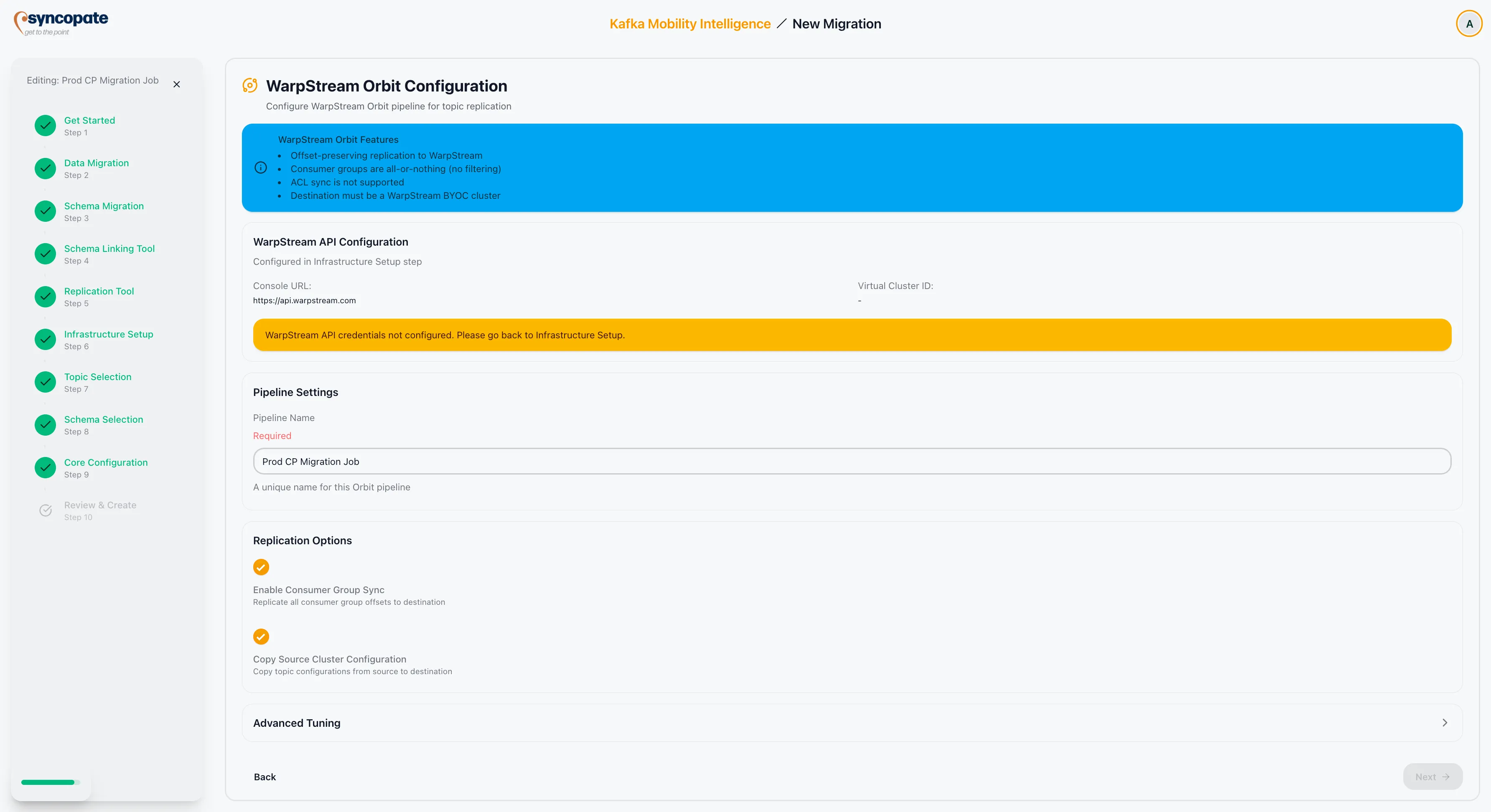 WarpStream Orbit core configuration