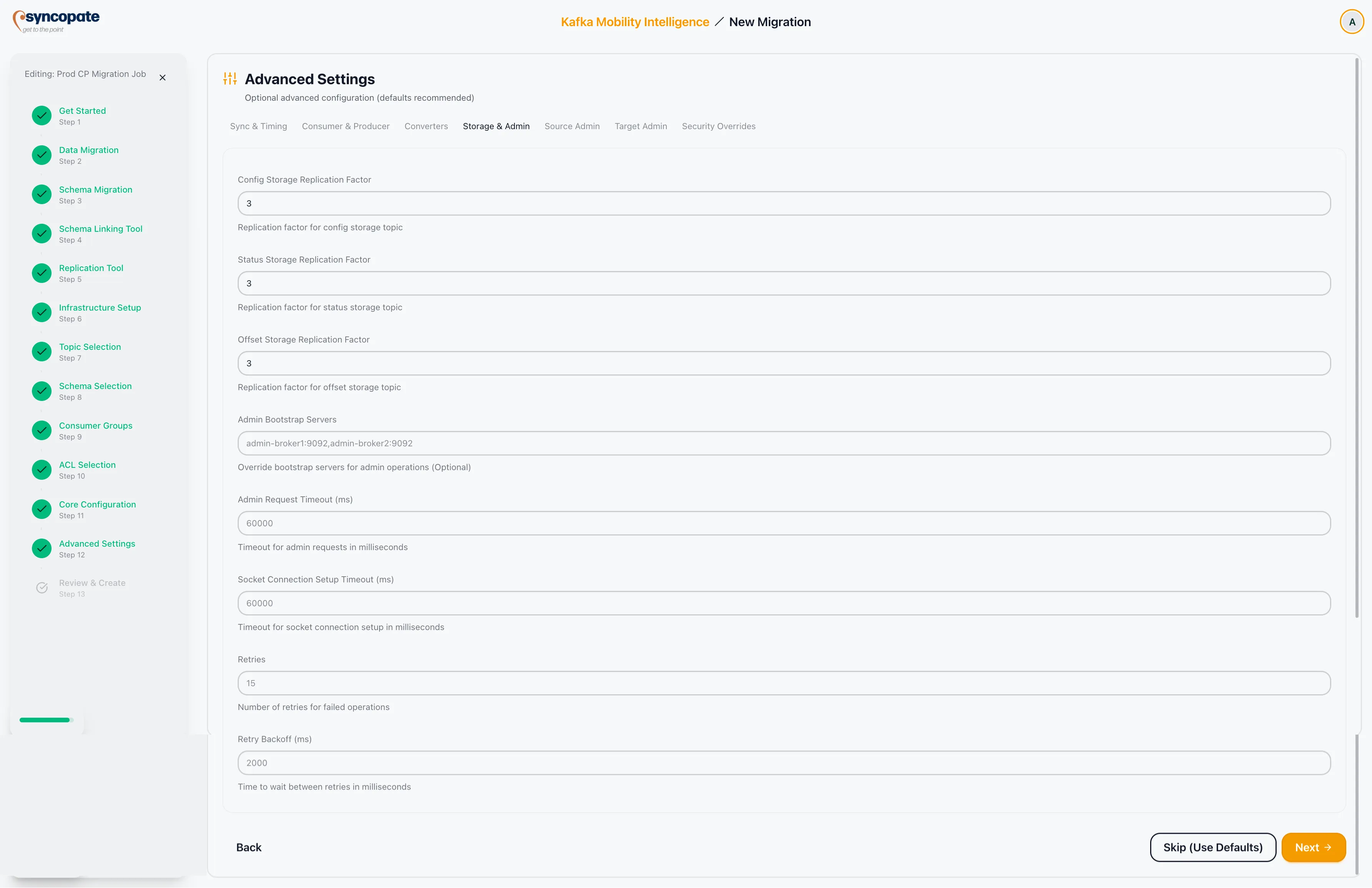 Storage and admin settings