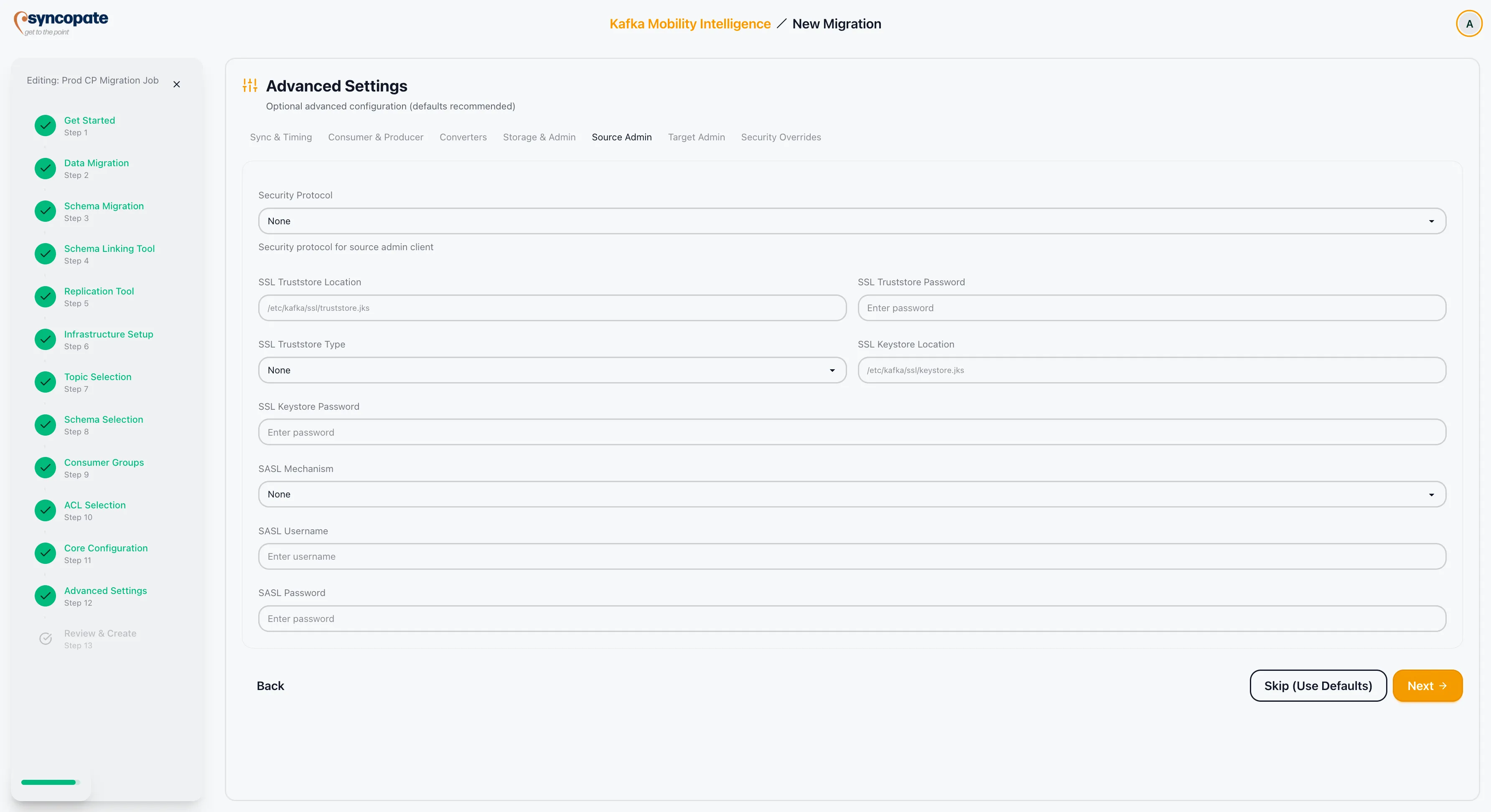 Source admin settings