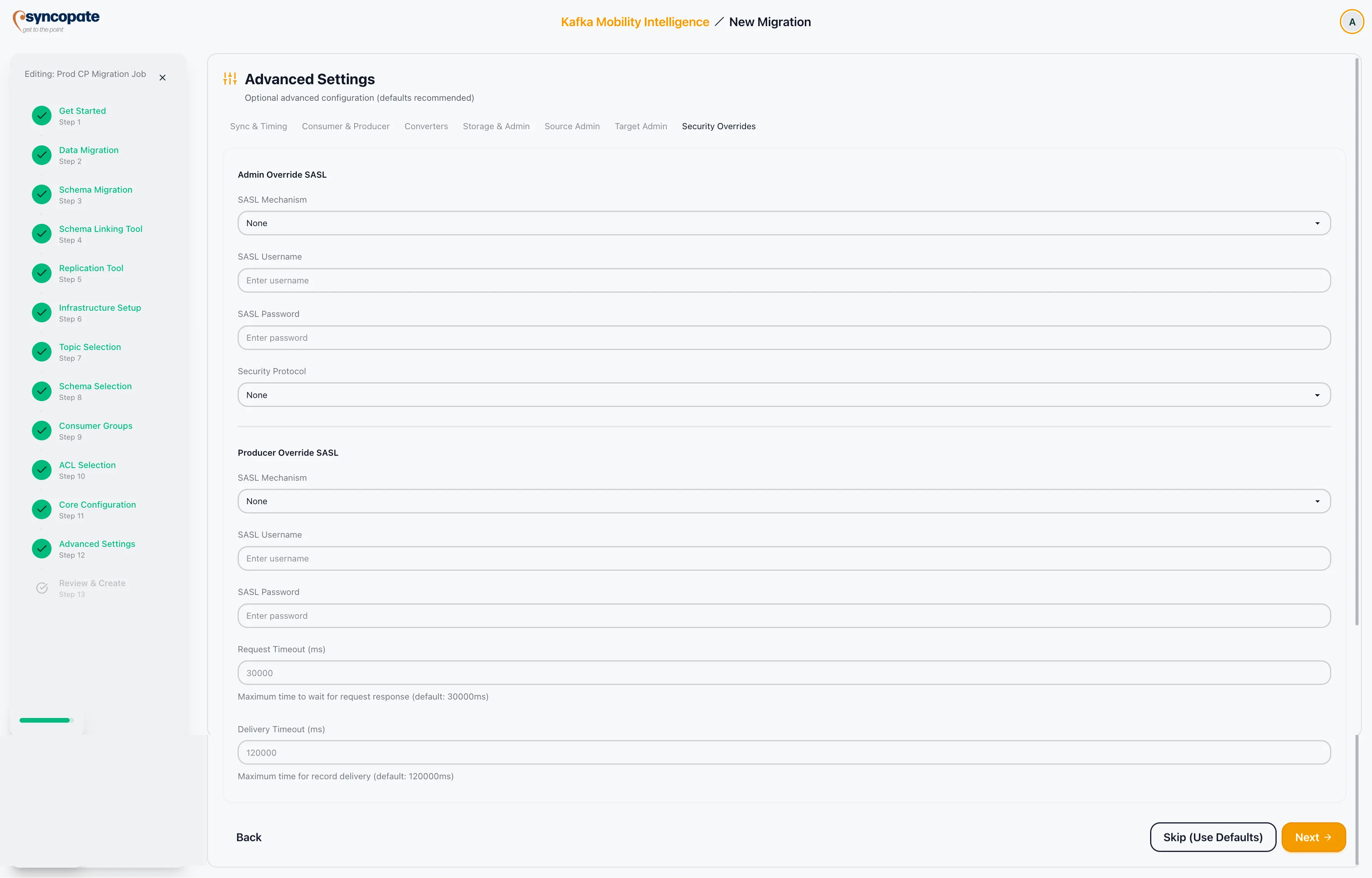 Security override settings