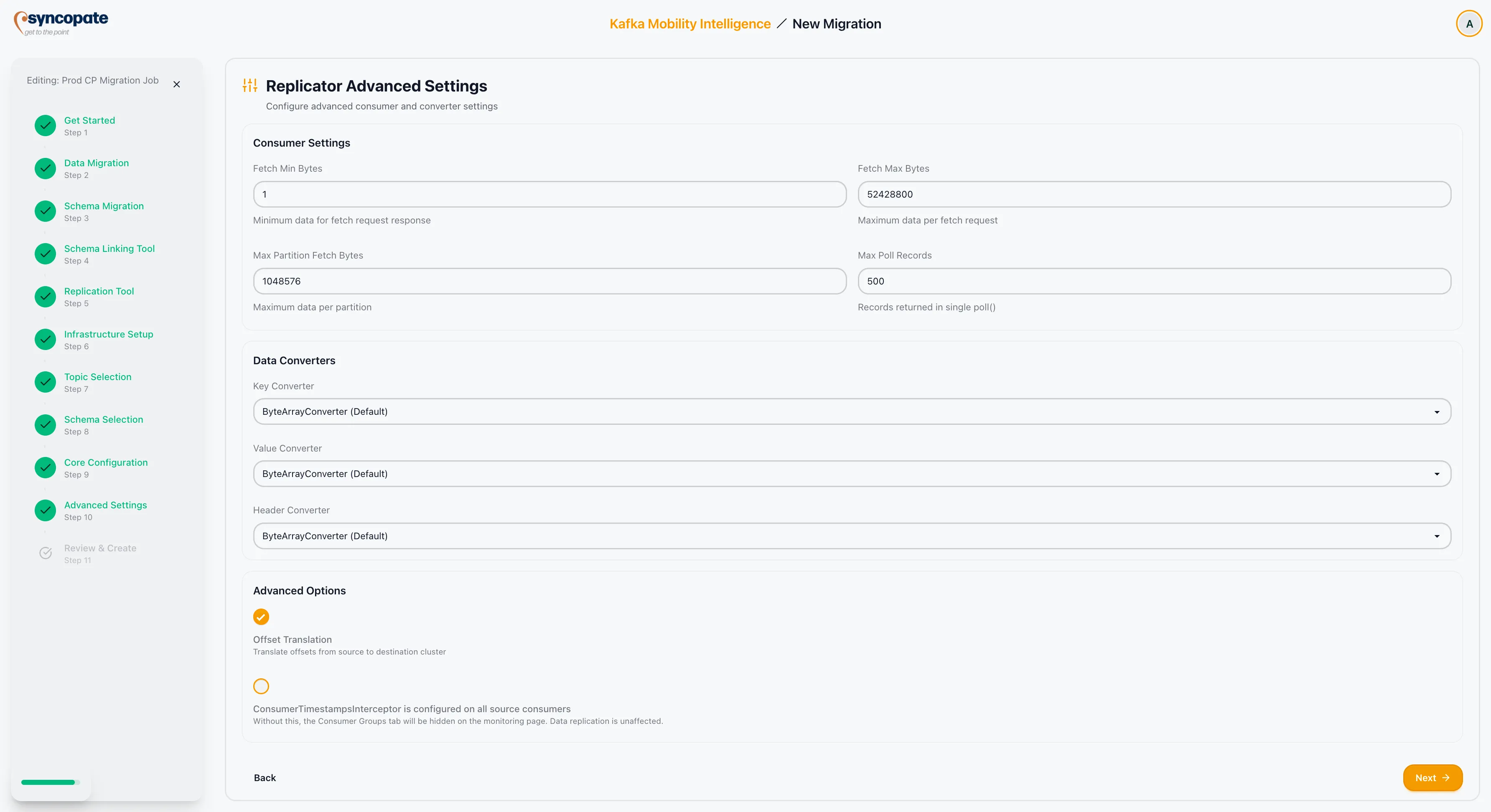 Replicator advanced settings