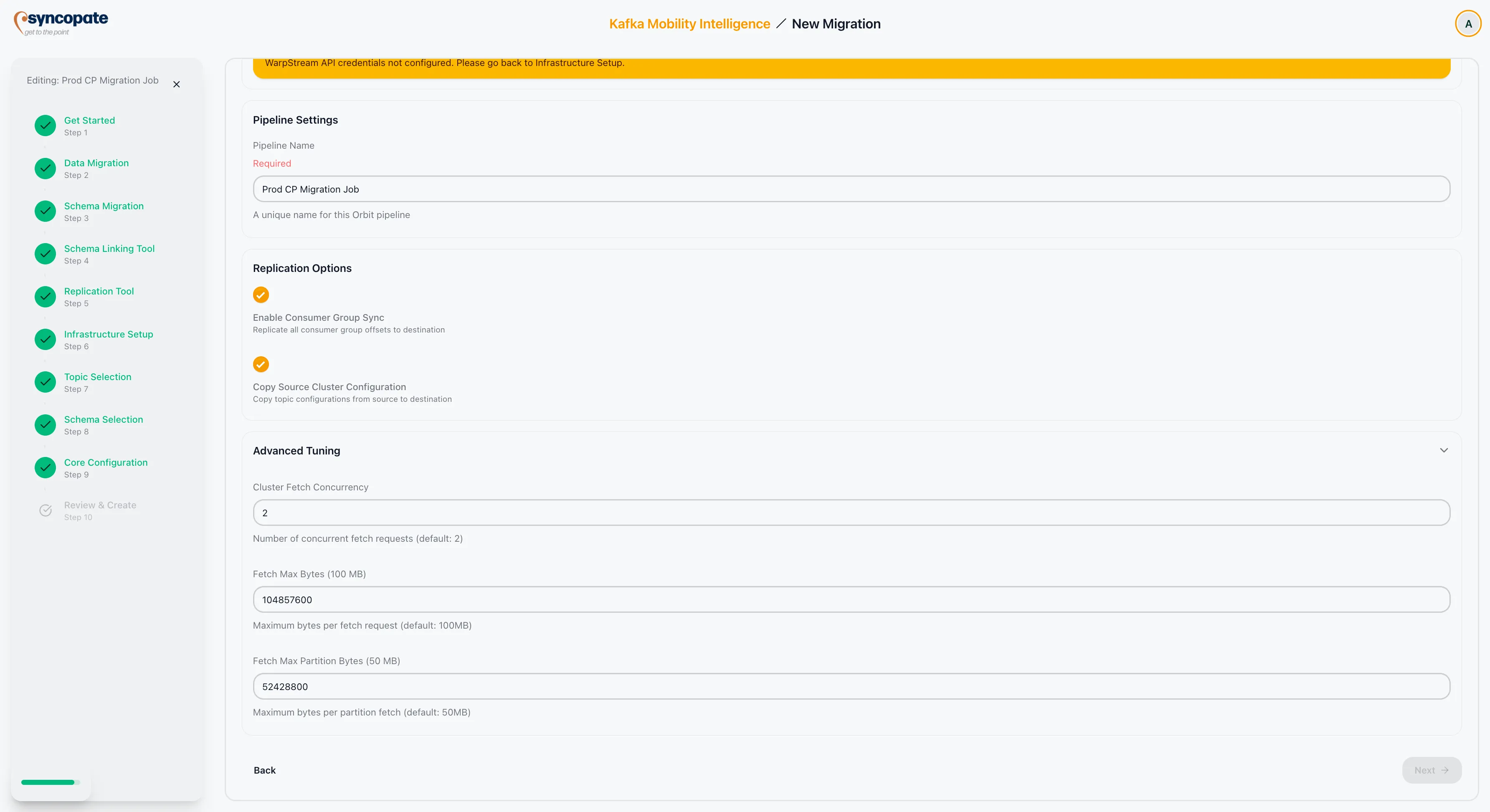 WarpStream Orbit advanced settings