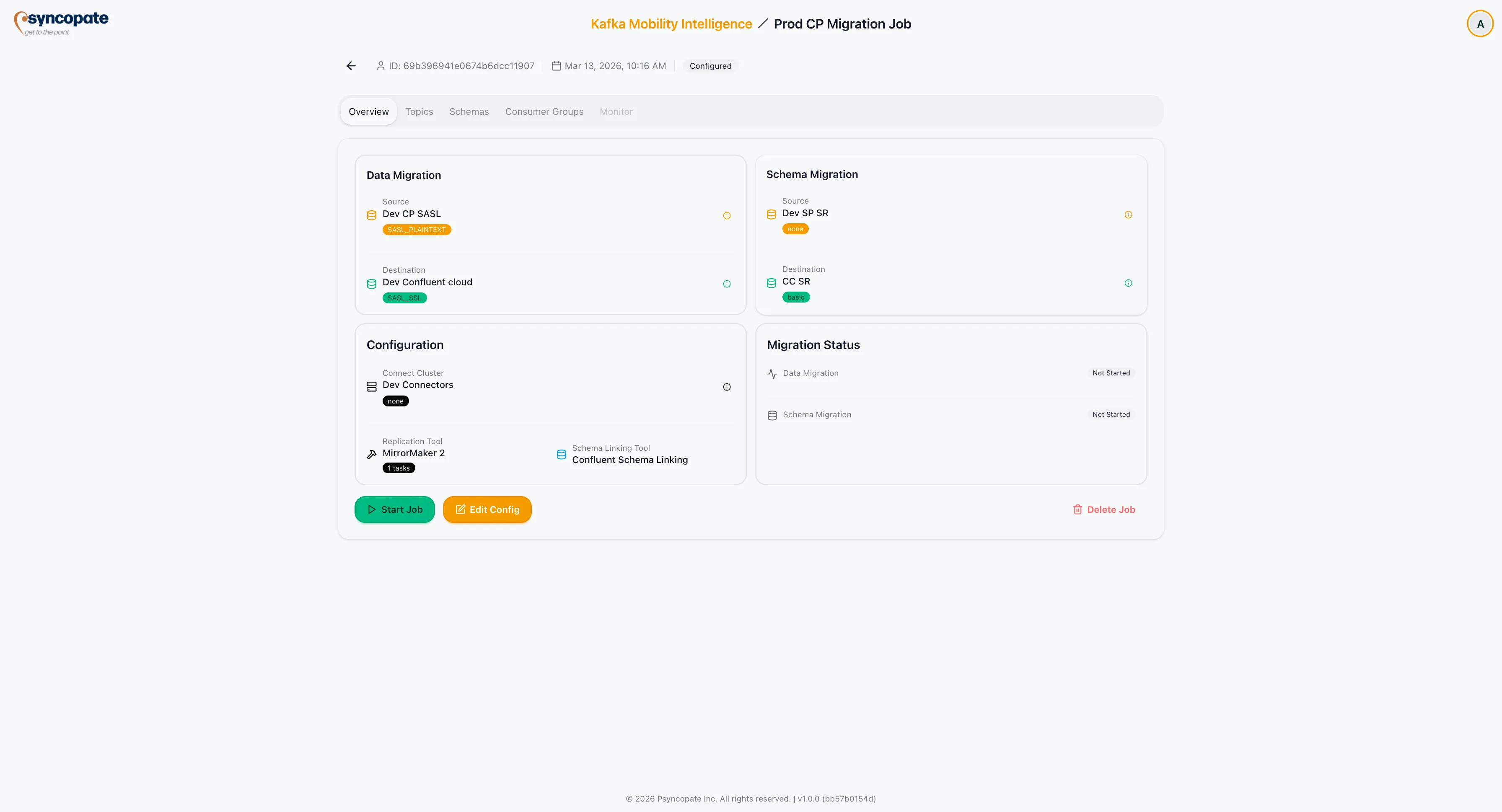 Review page with all configured settings