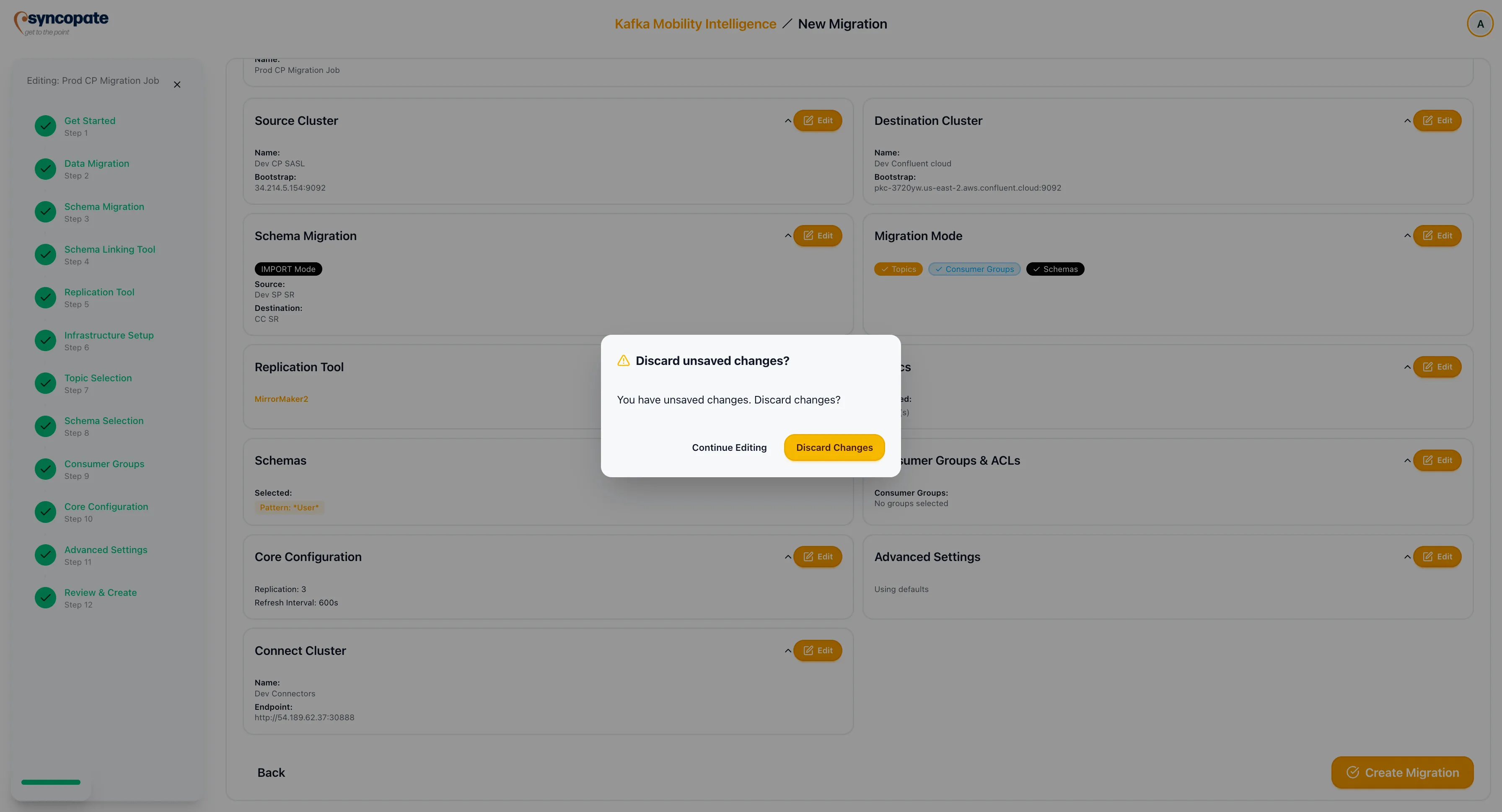 Unsaved changes confirmation popup