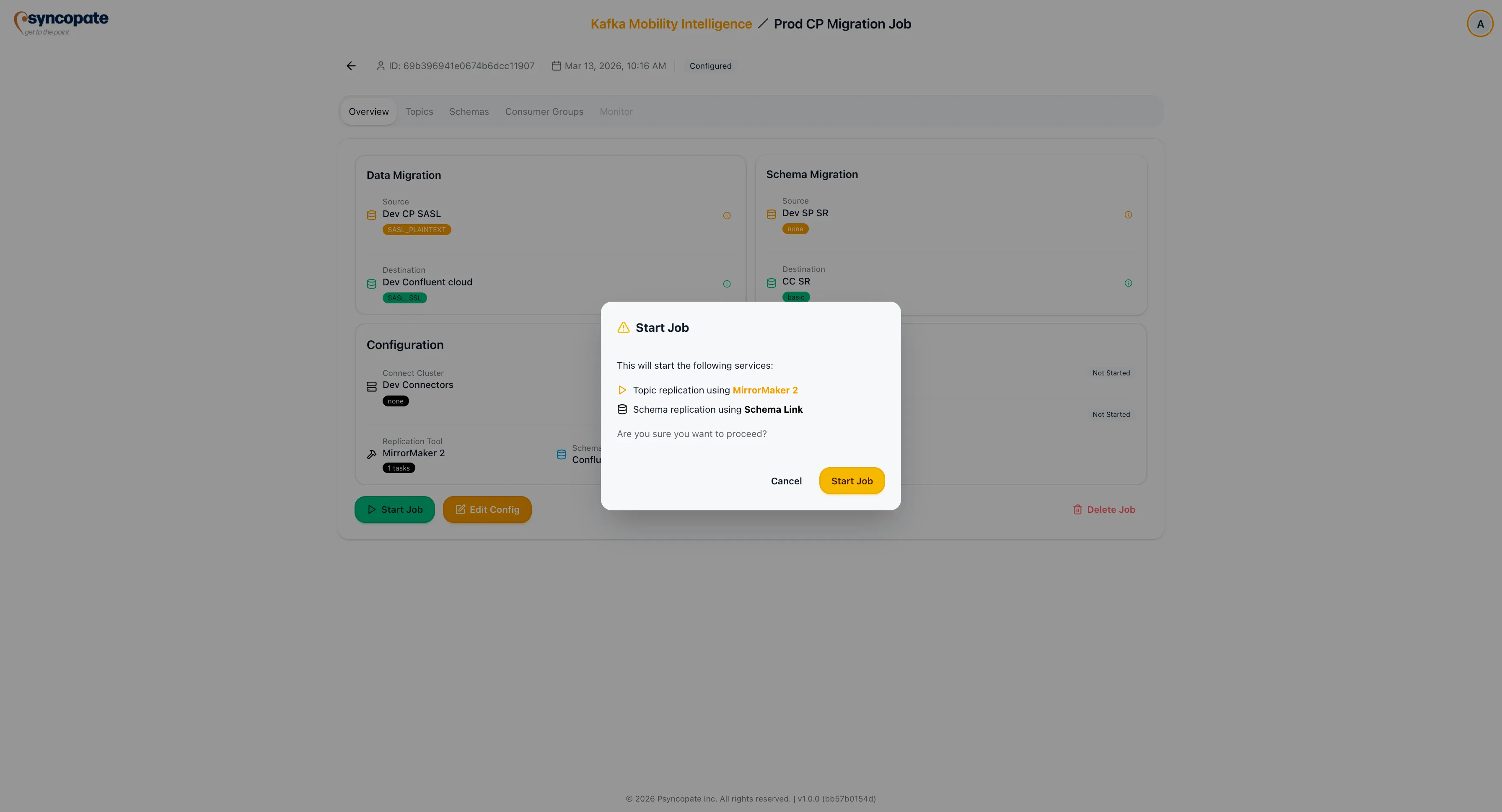 Starting a migration job