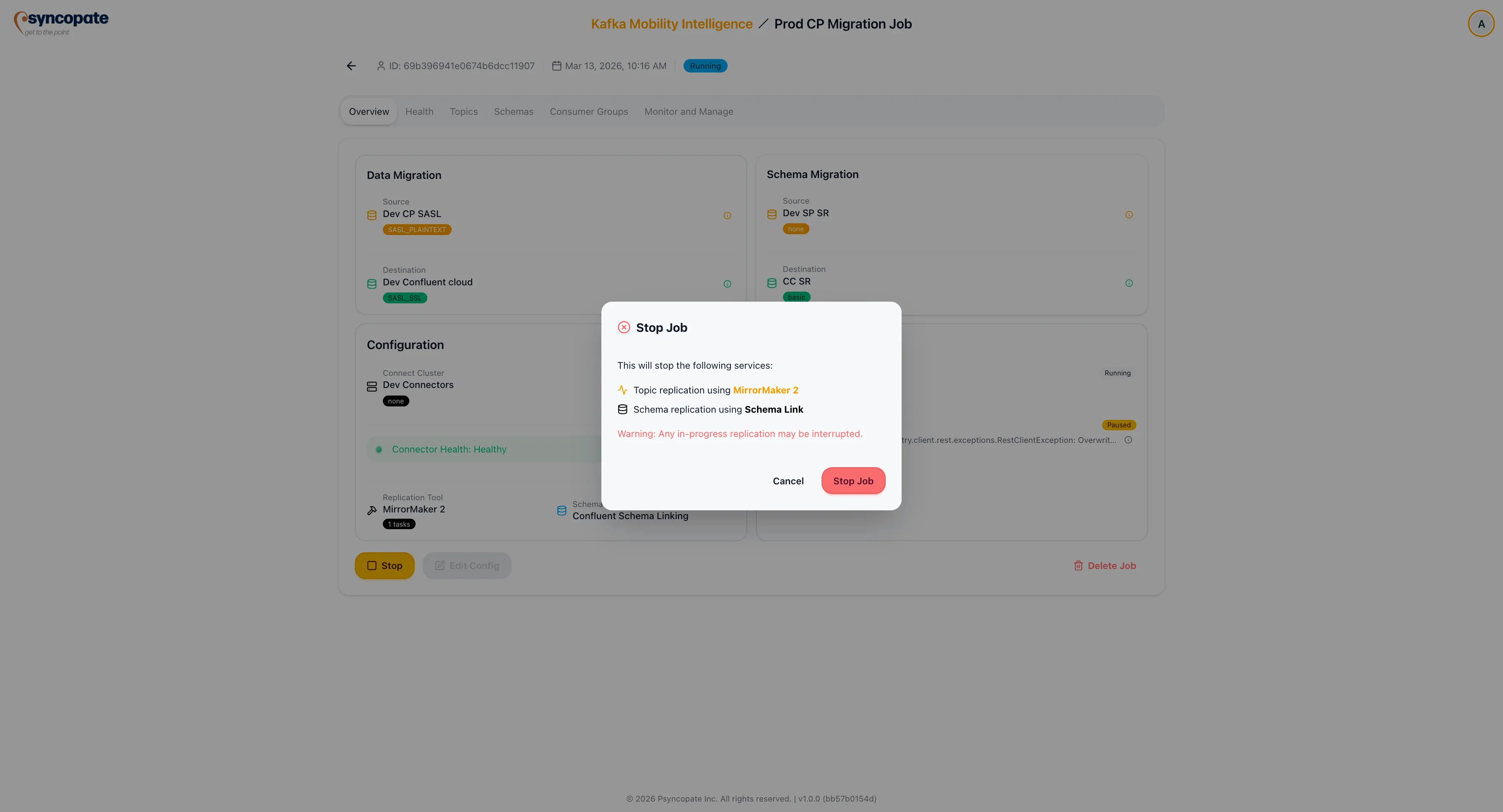 Stopping a migration job