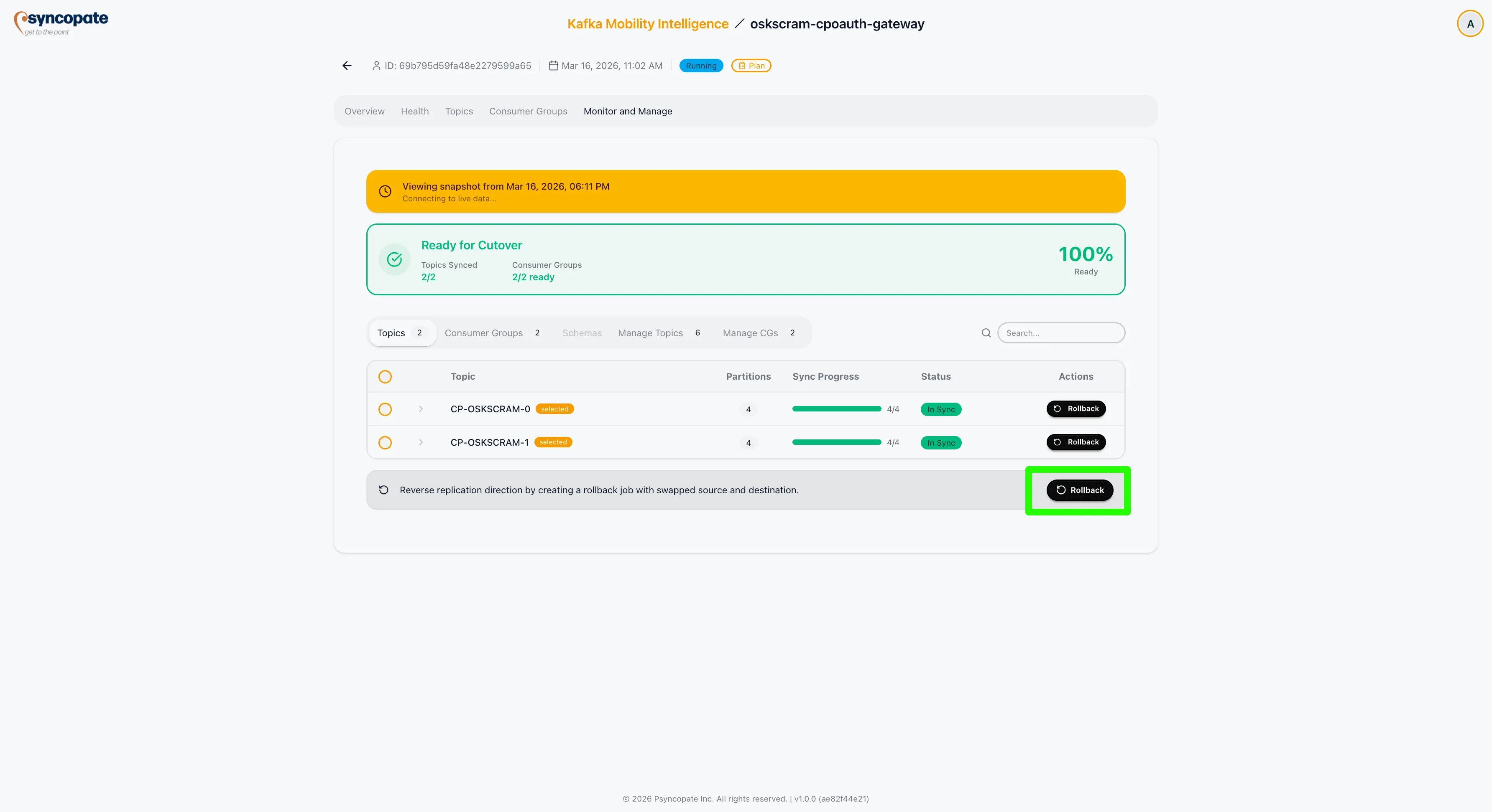 Replicator rollback confirmation