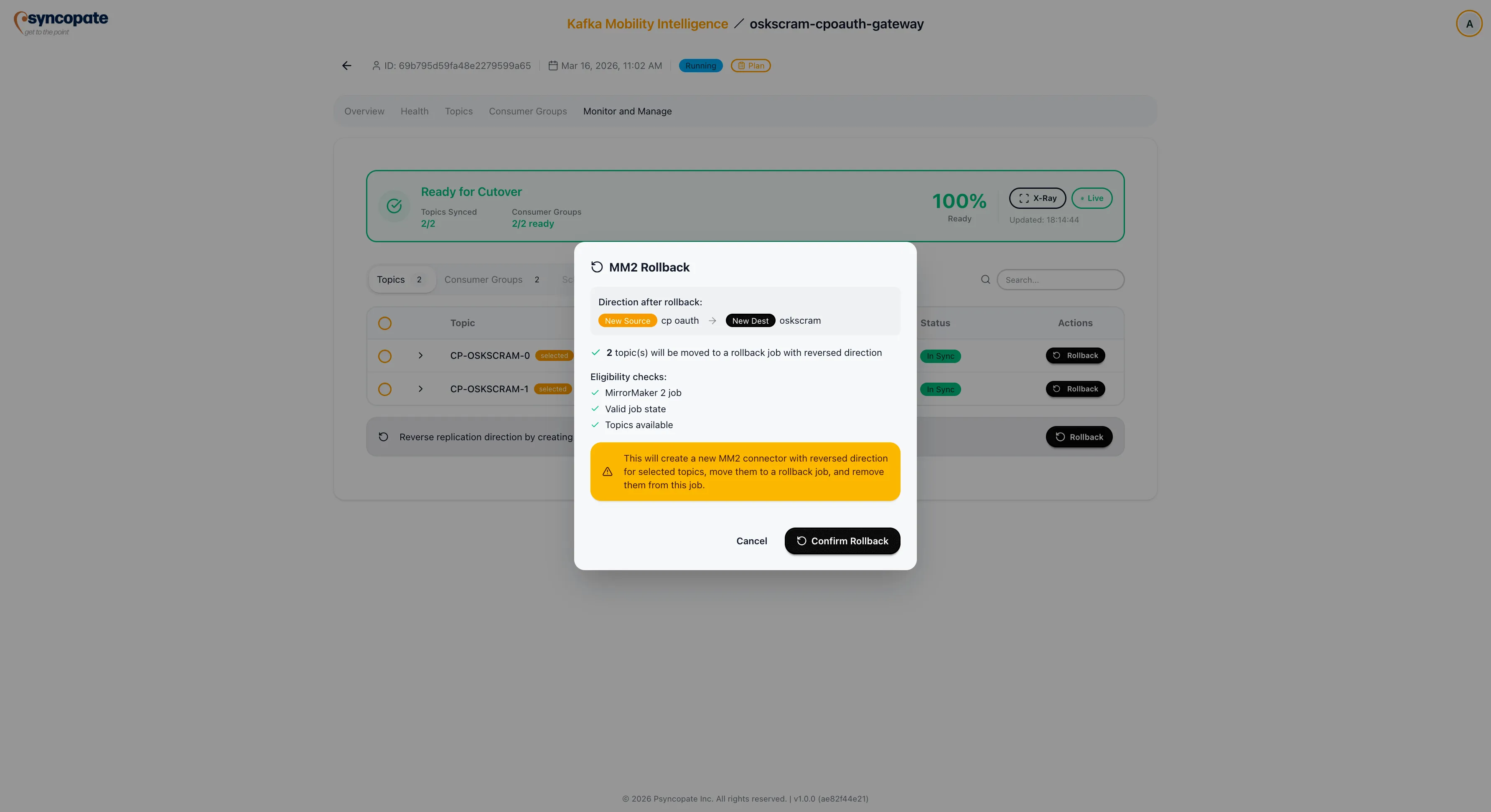 Replicator rollback job created