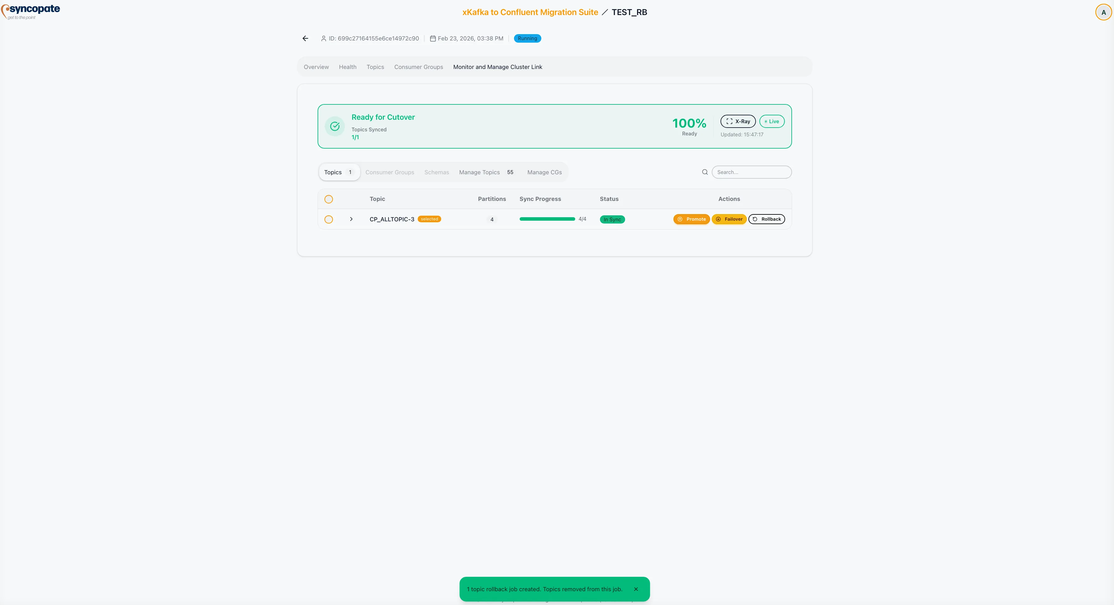 Cluster Linking rollback initiation