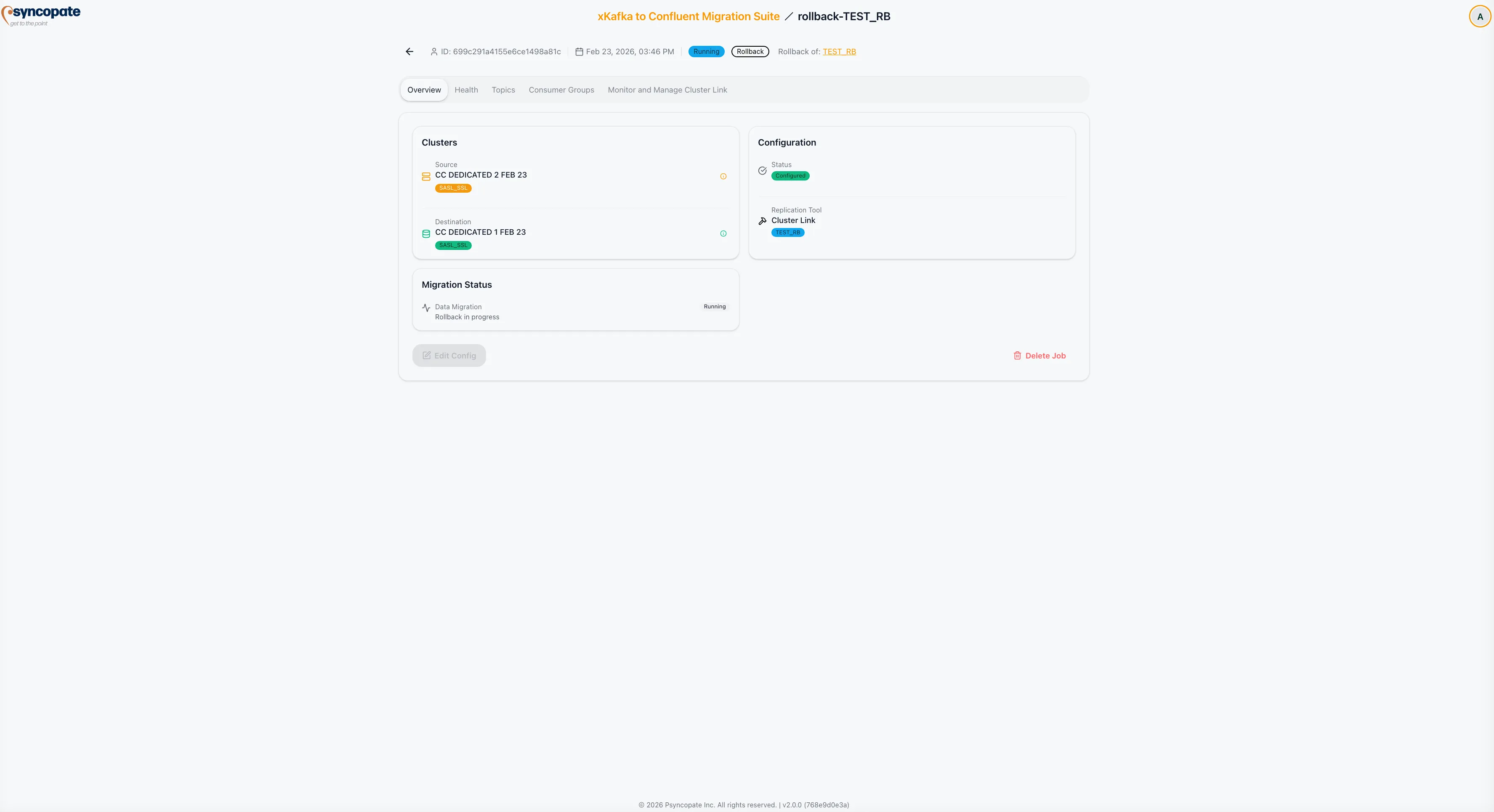 Rollback confirmation popup