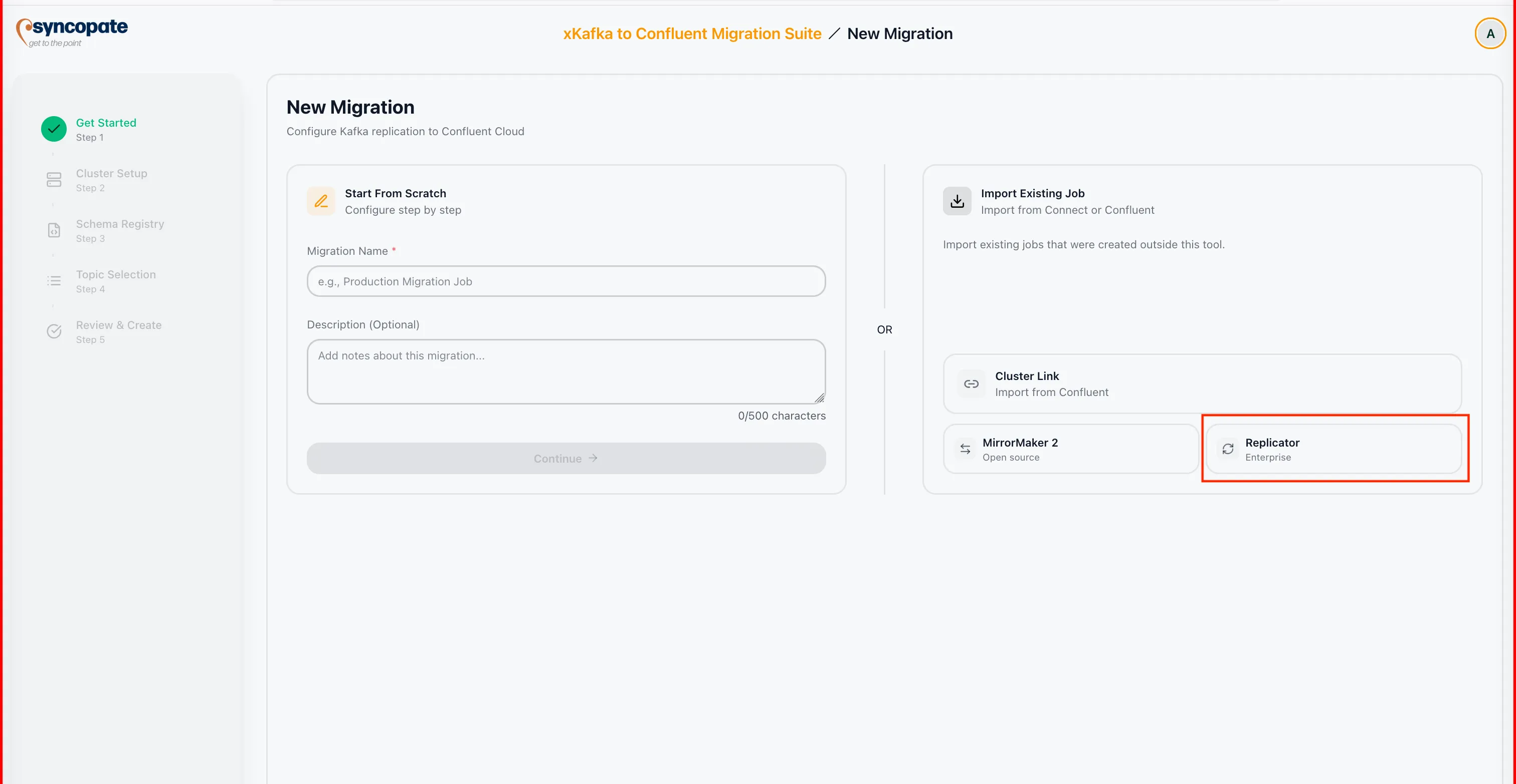 Replicator selection in Import Existing Job