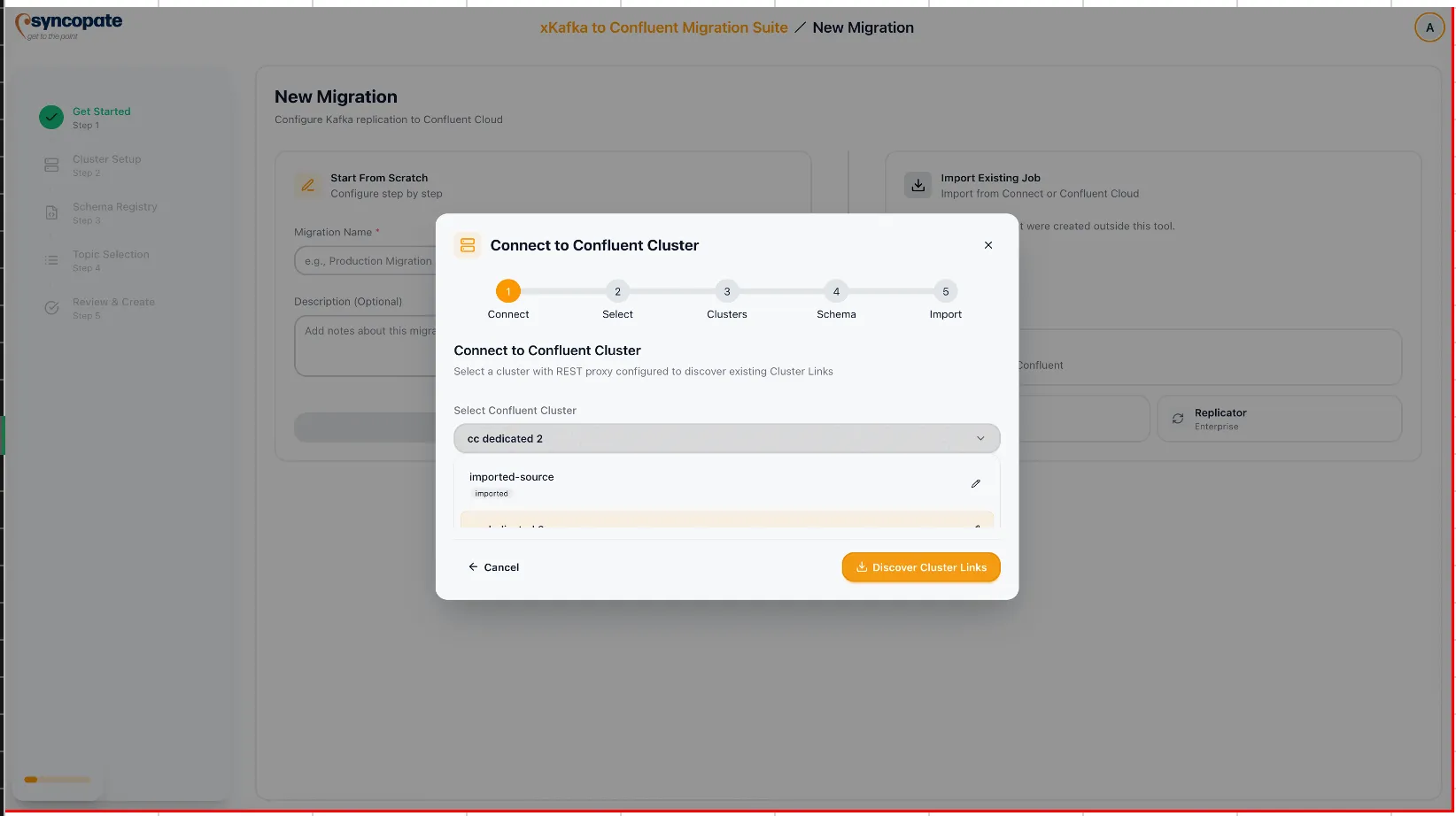 Cluster Link selection in Import Existing Job