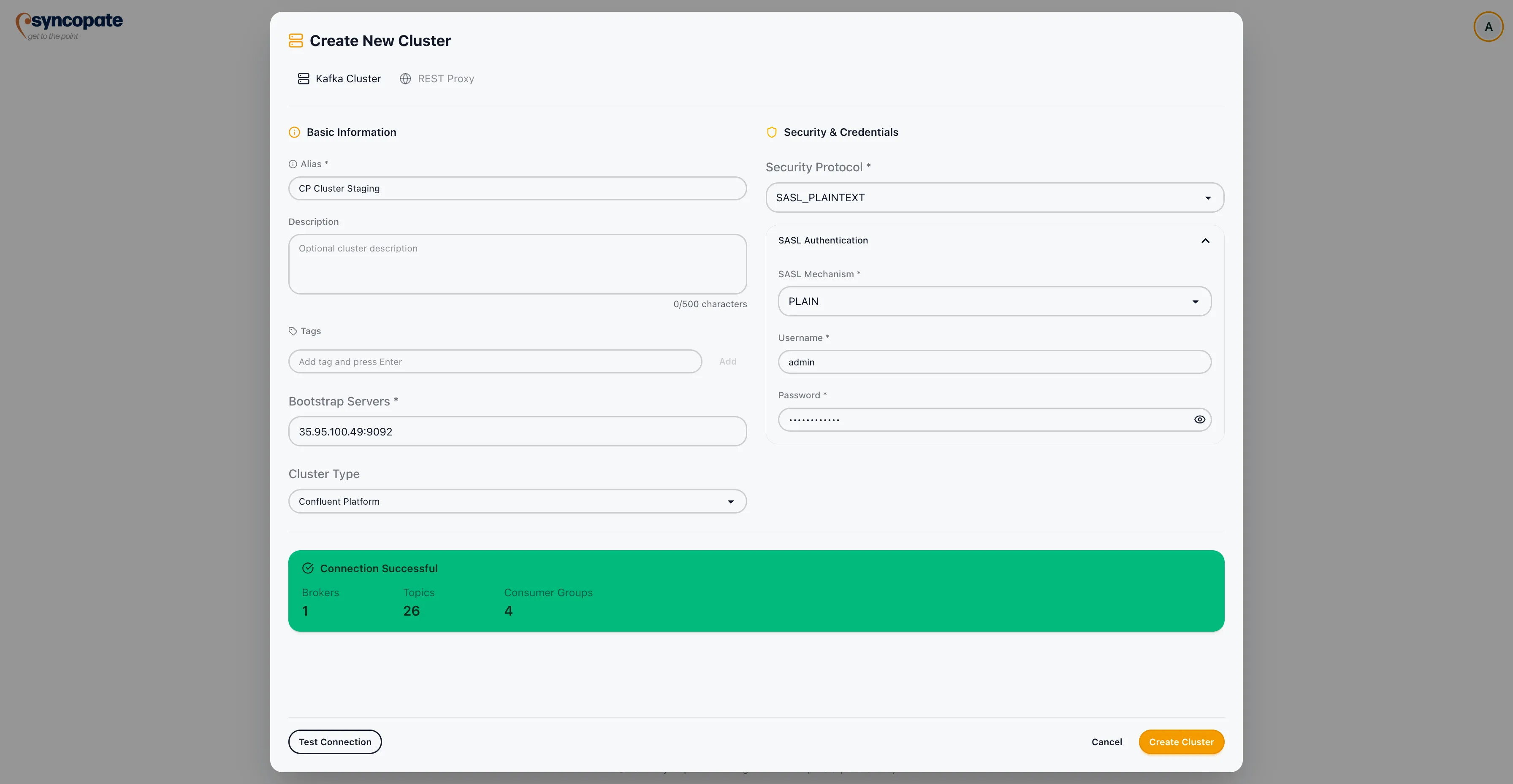 SASL_PLAINTEXT configuration