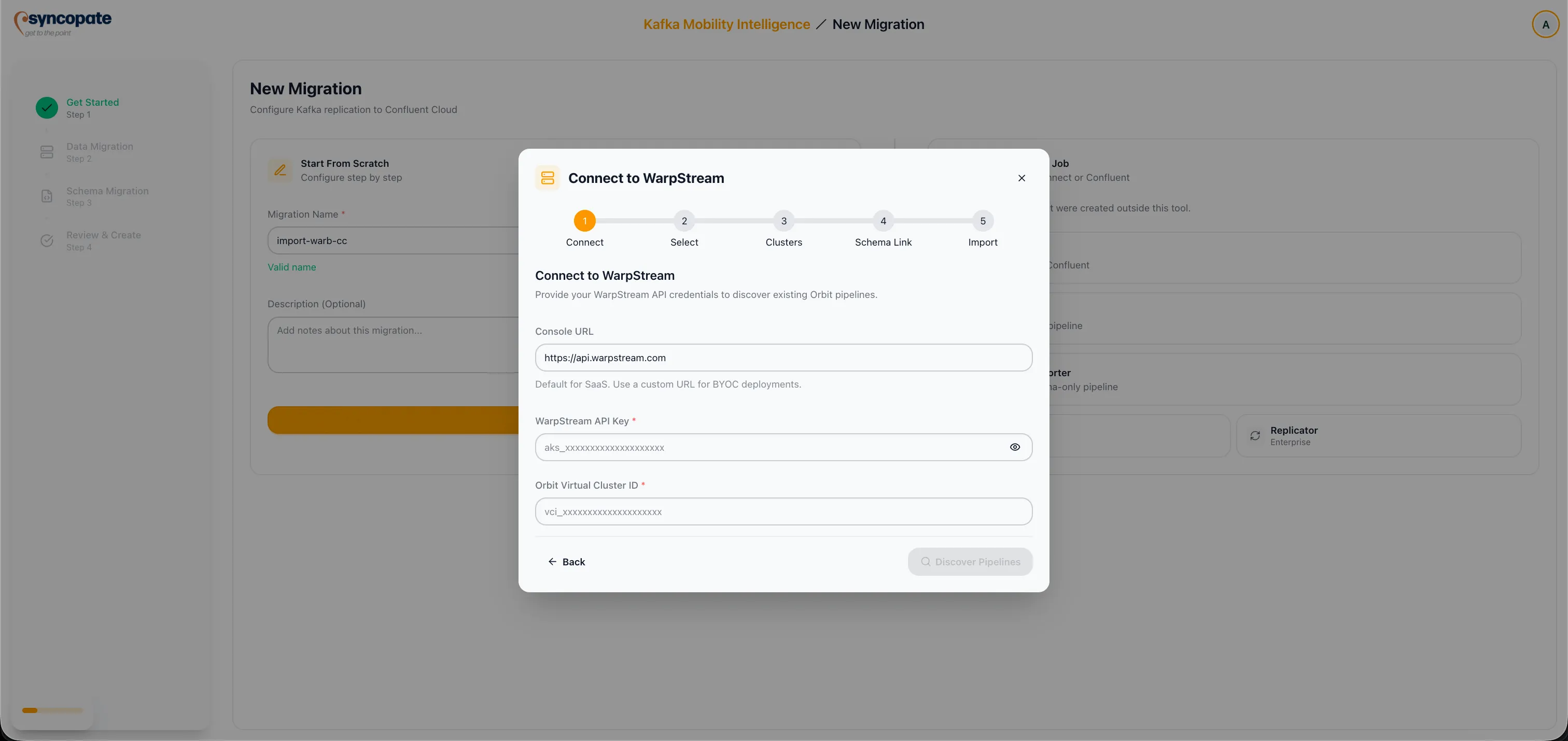 WarpStream credentials entry form