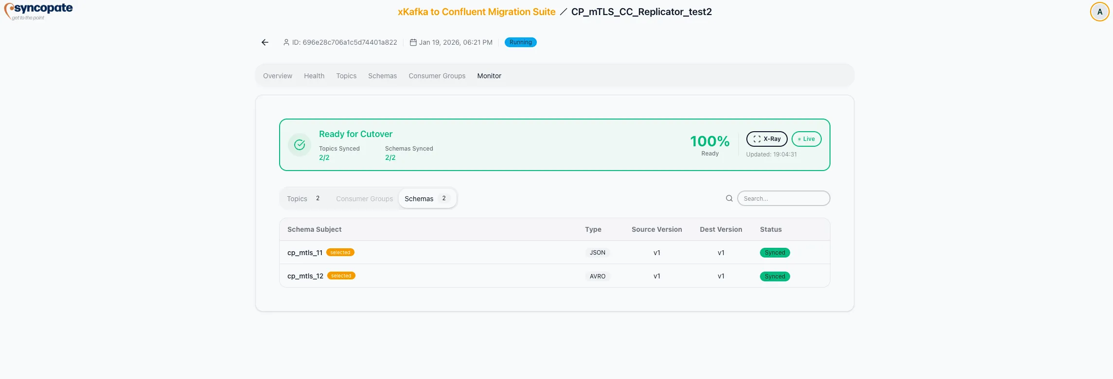 Schemas monitoring with sync status