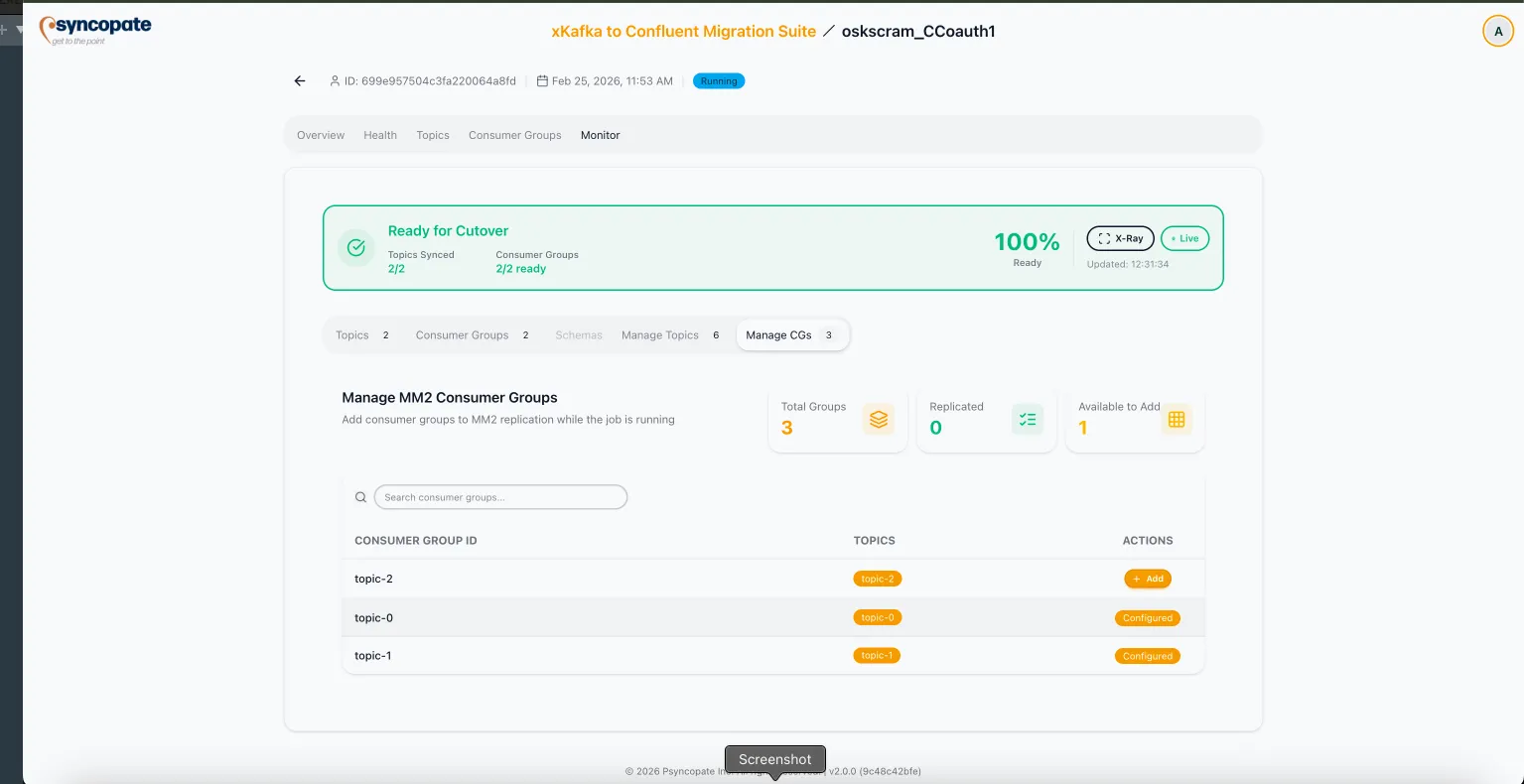 Manage Consumer Groups with add actions