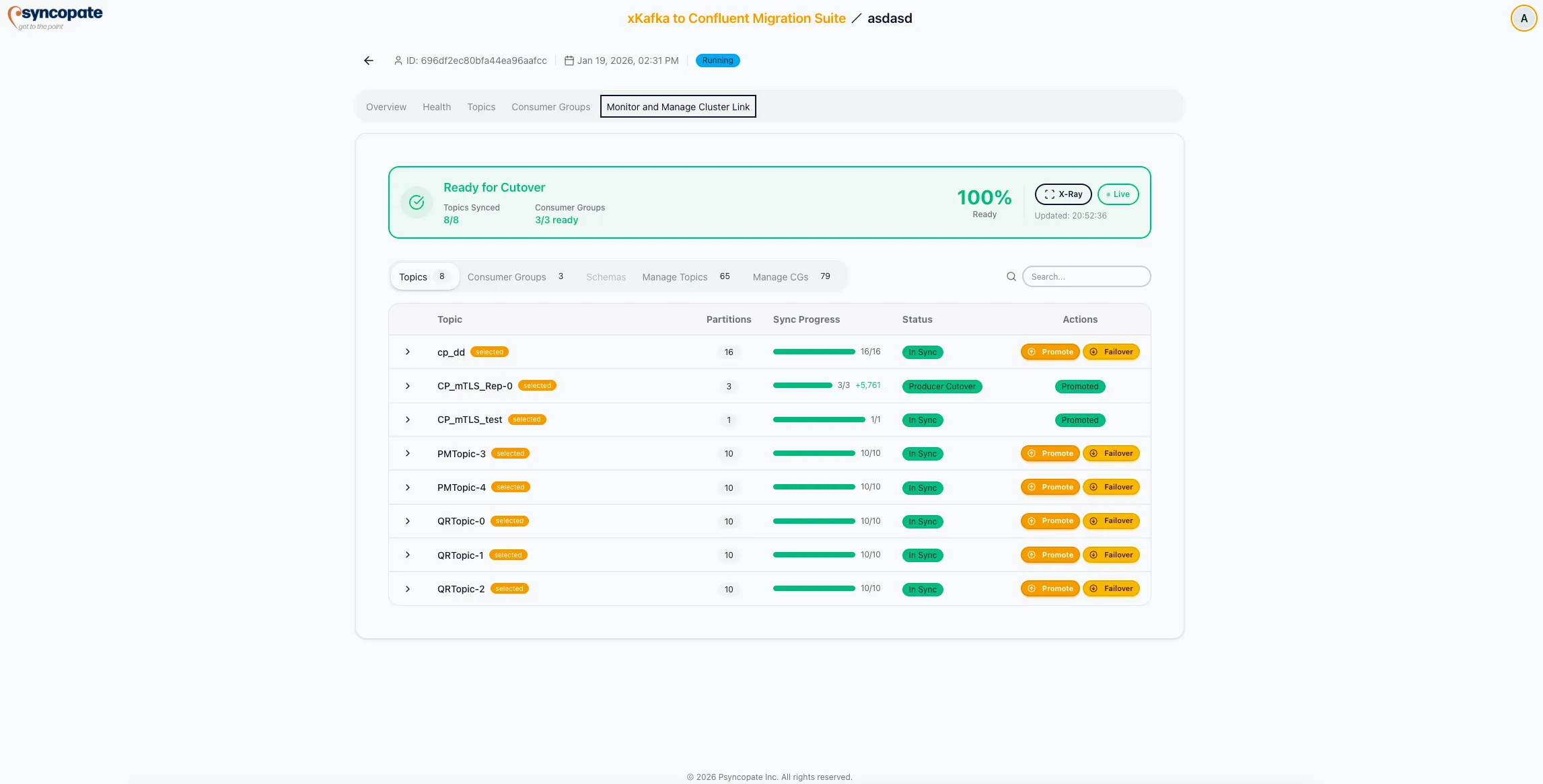 Mirror topics management with states and actions