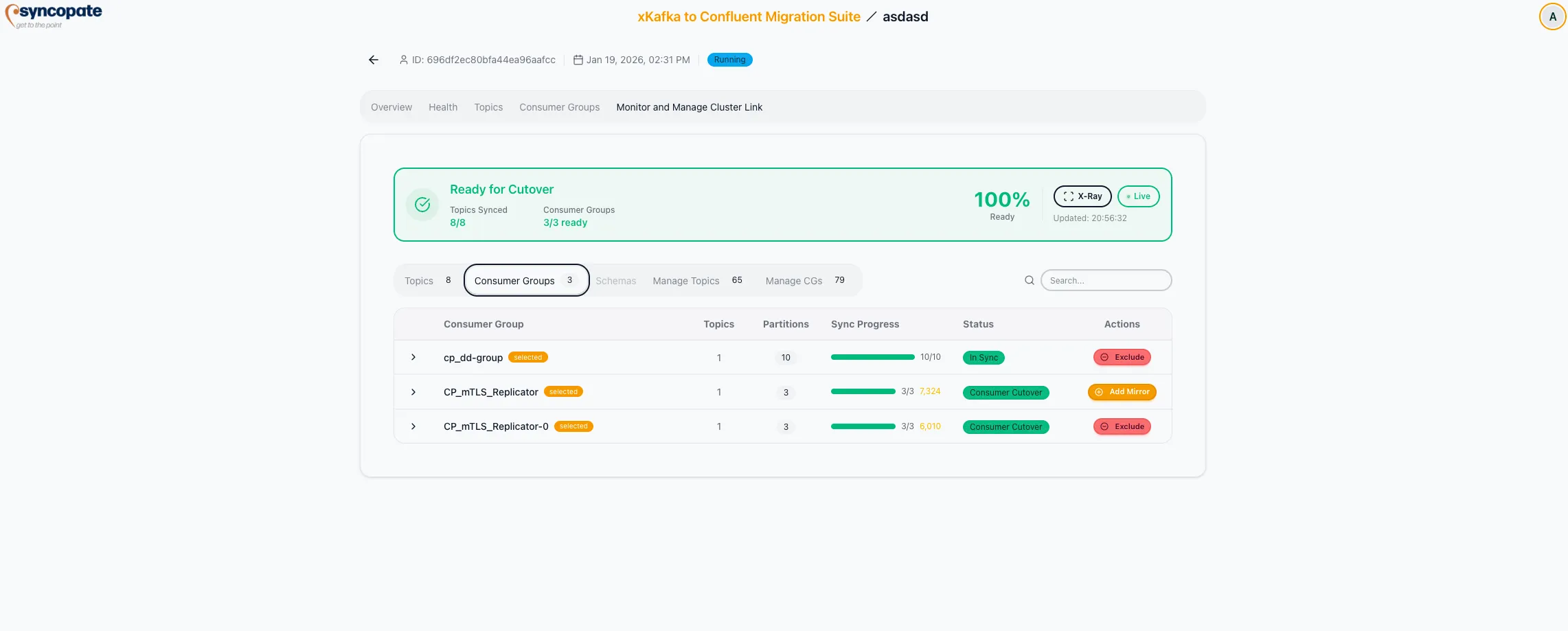 Mirror consumer groups management with states