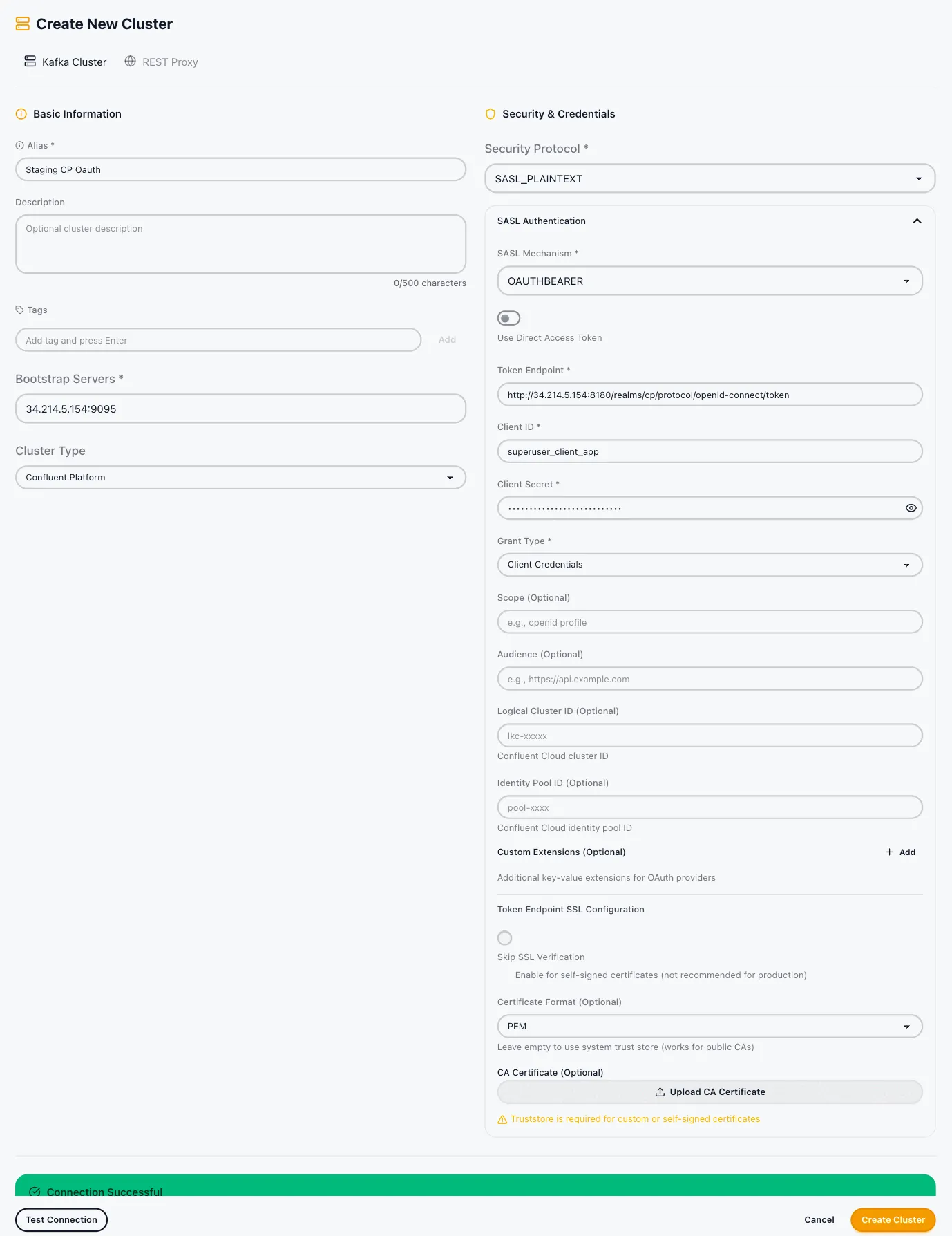 OAUTHBEARER configuration