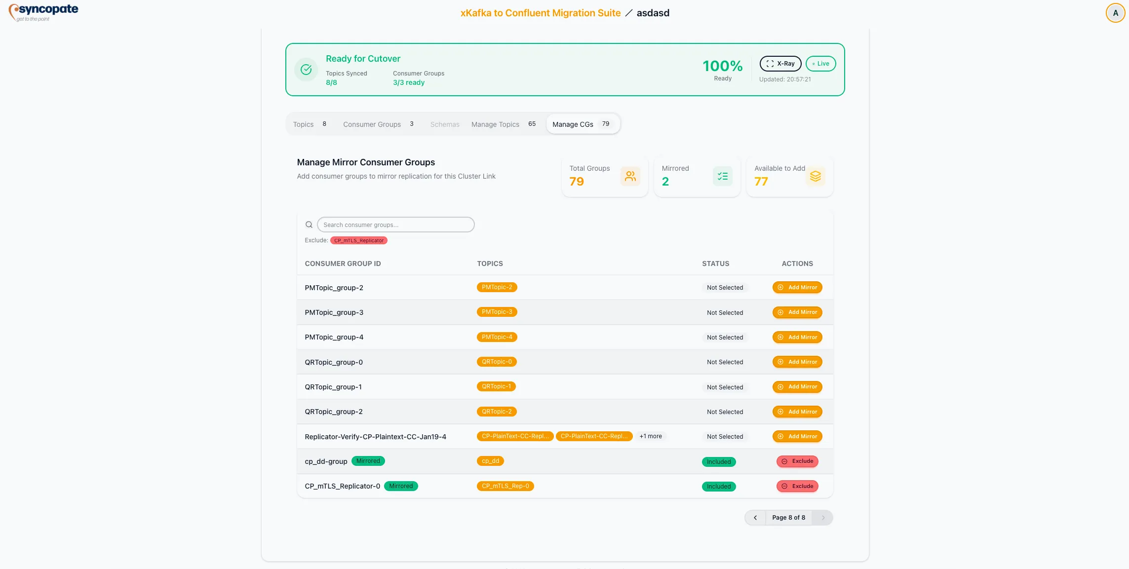Consumer group sync progress with offset lag