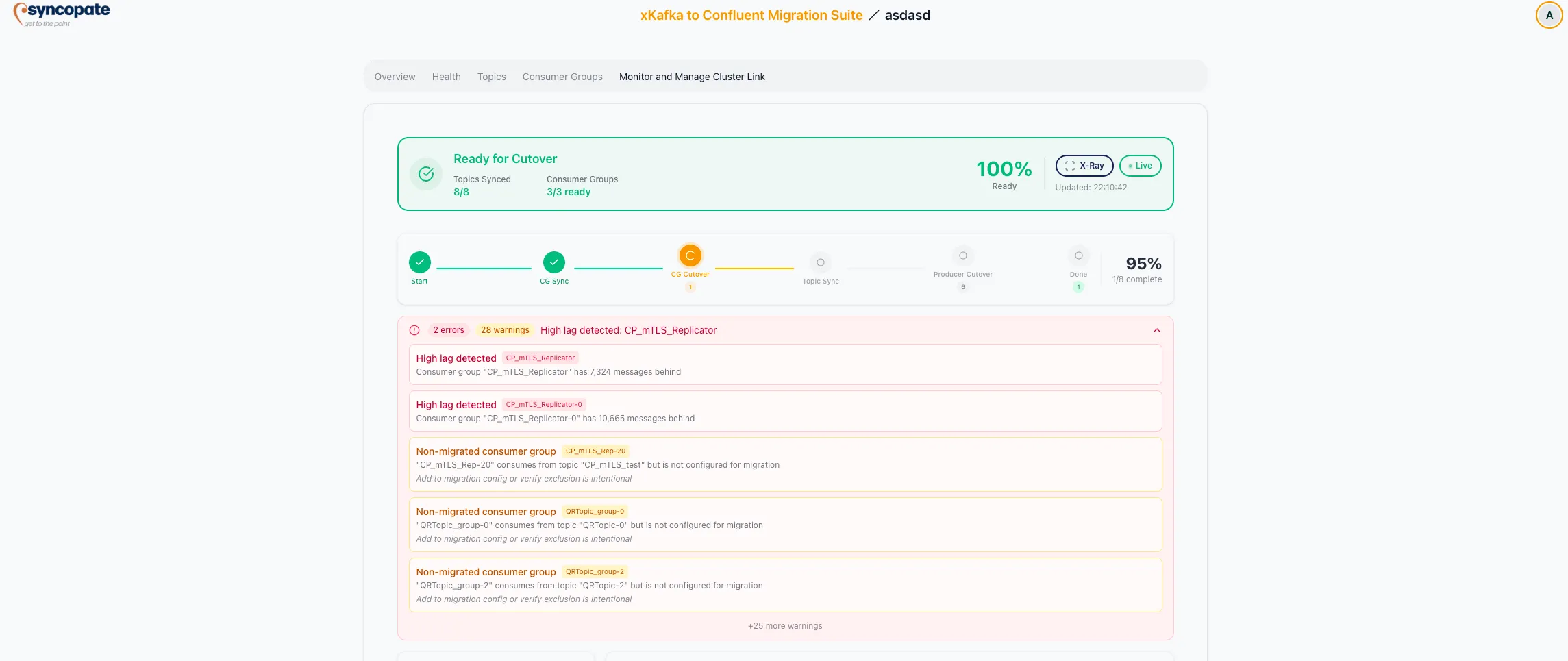Error and warning alerts with severity counts