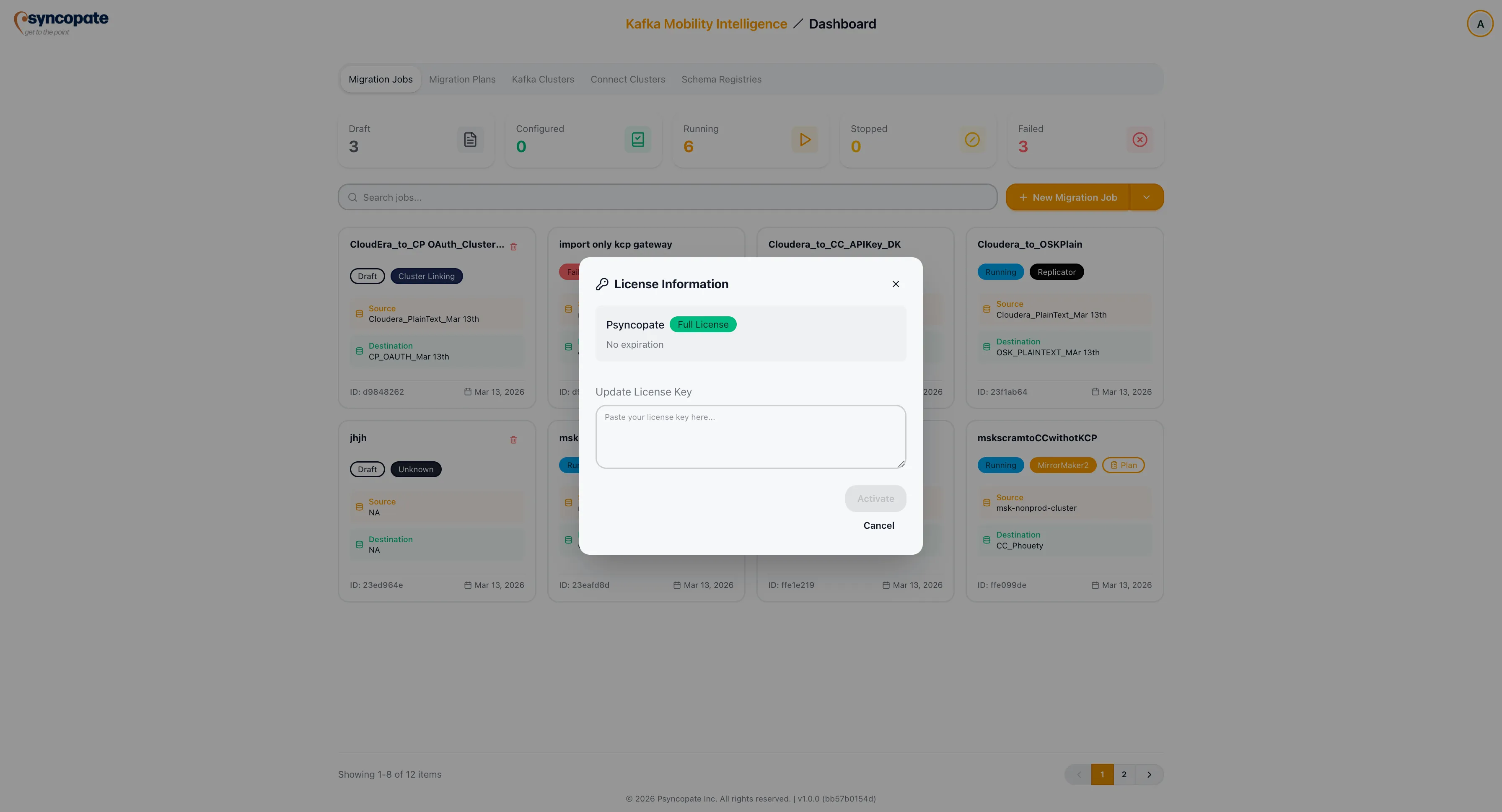 License management dialog with current license details