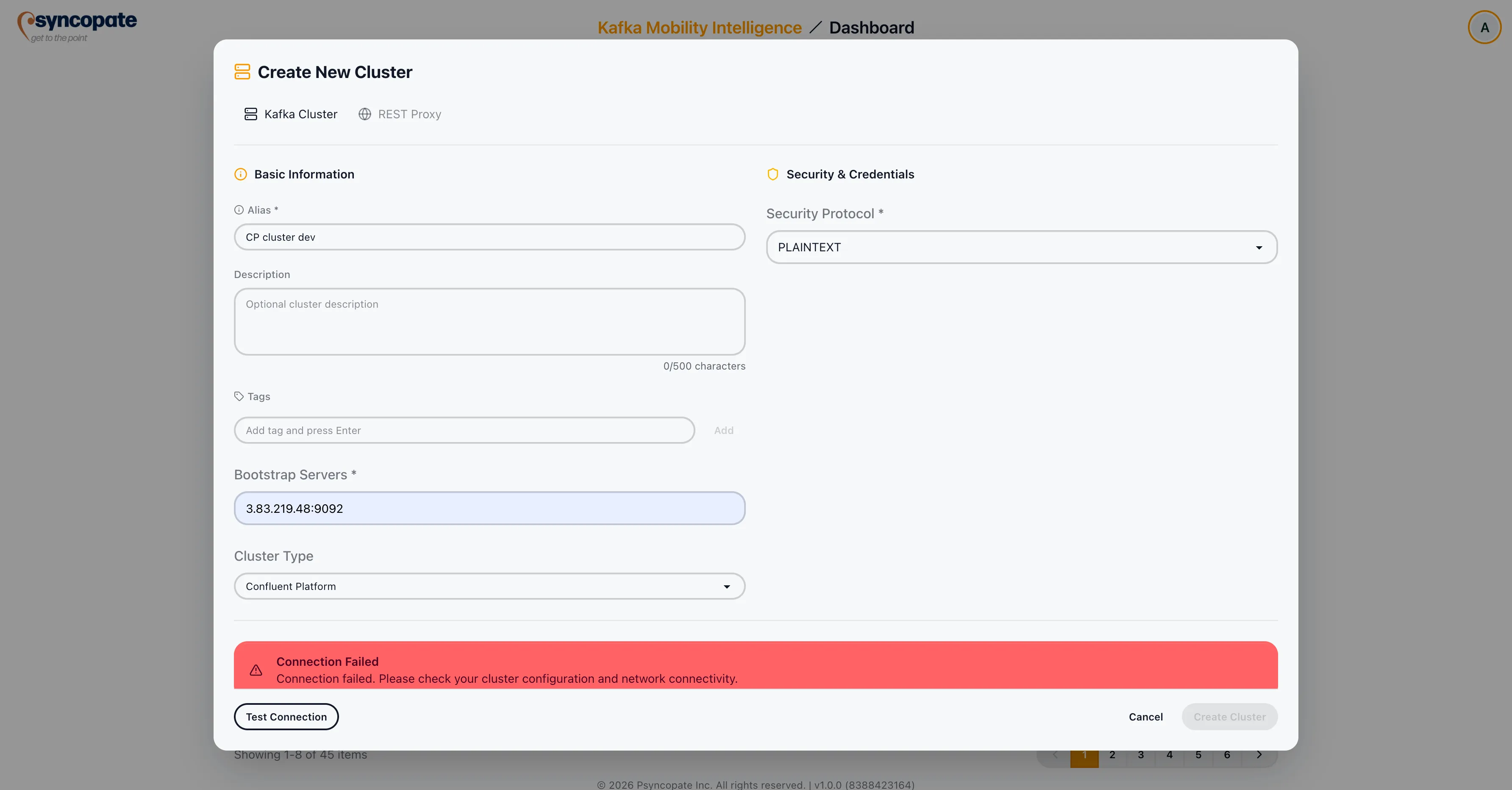 Connection test failure