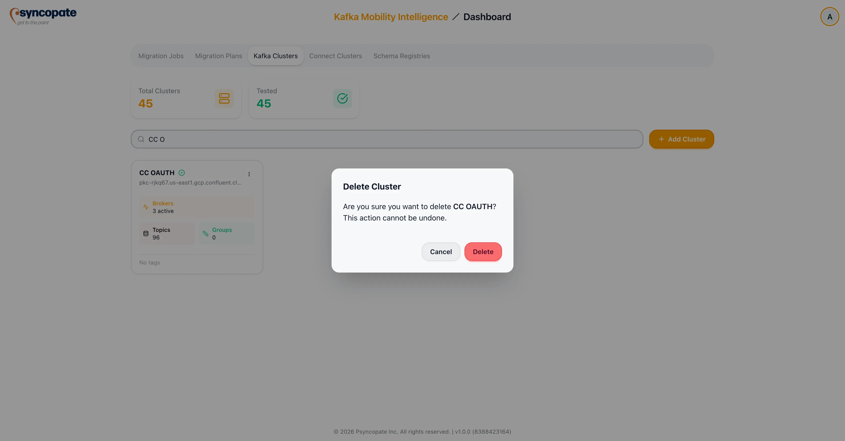 Cluster deleted successfully