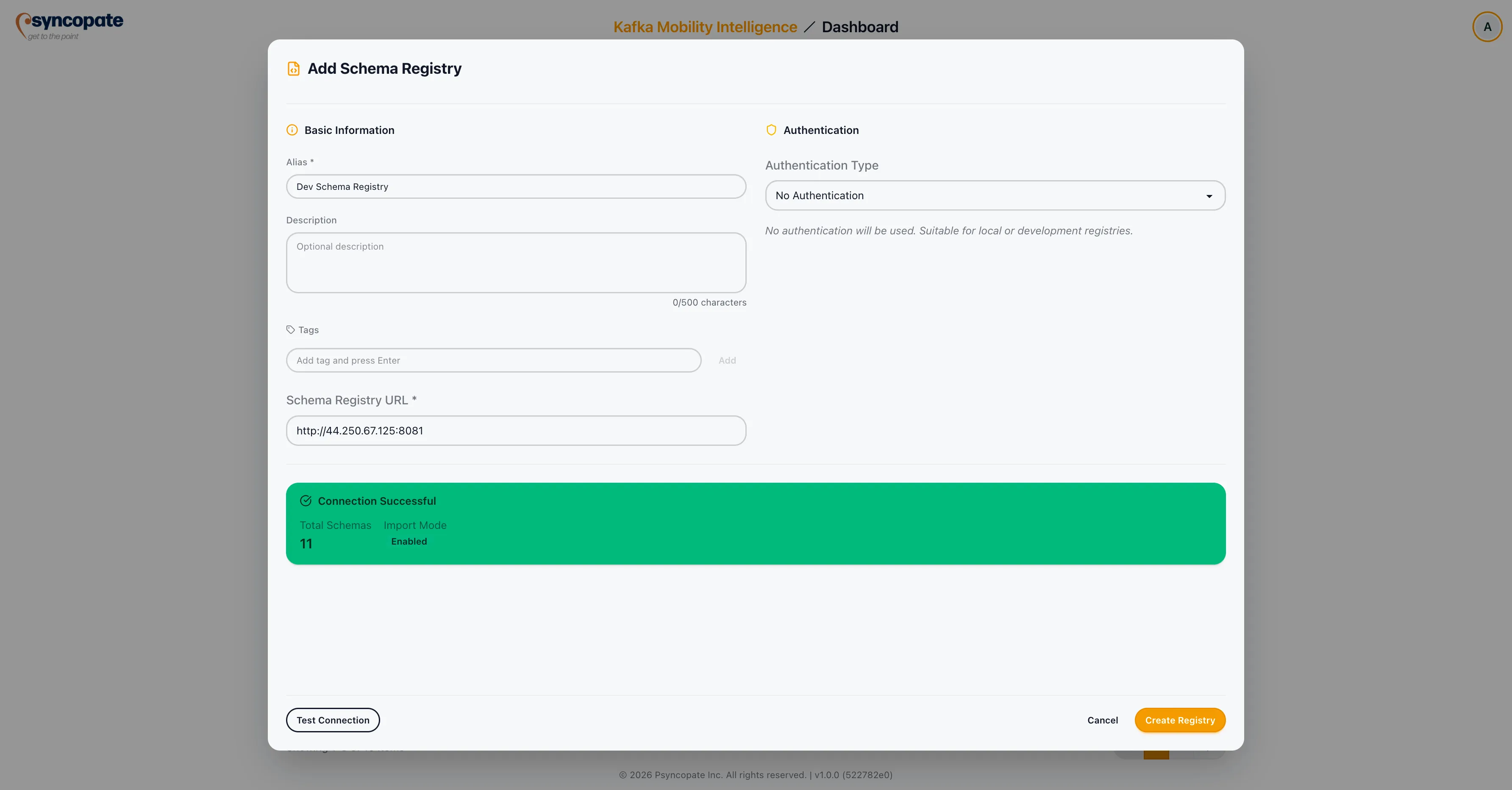 Schema Registry connection test