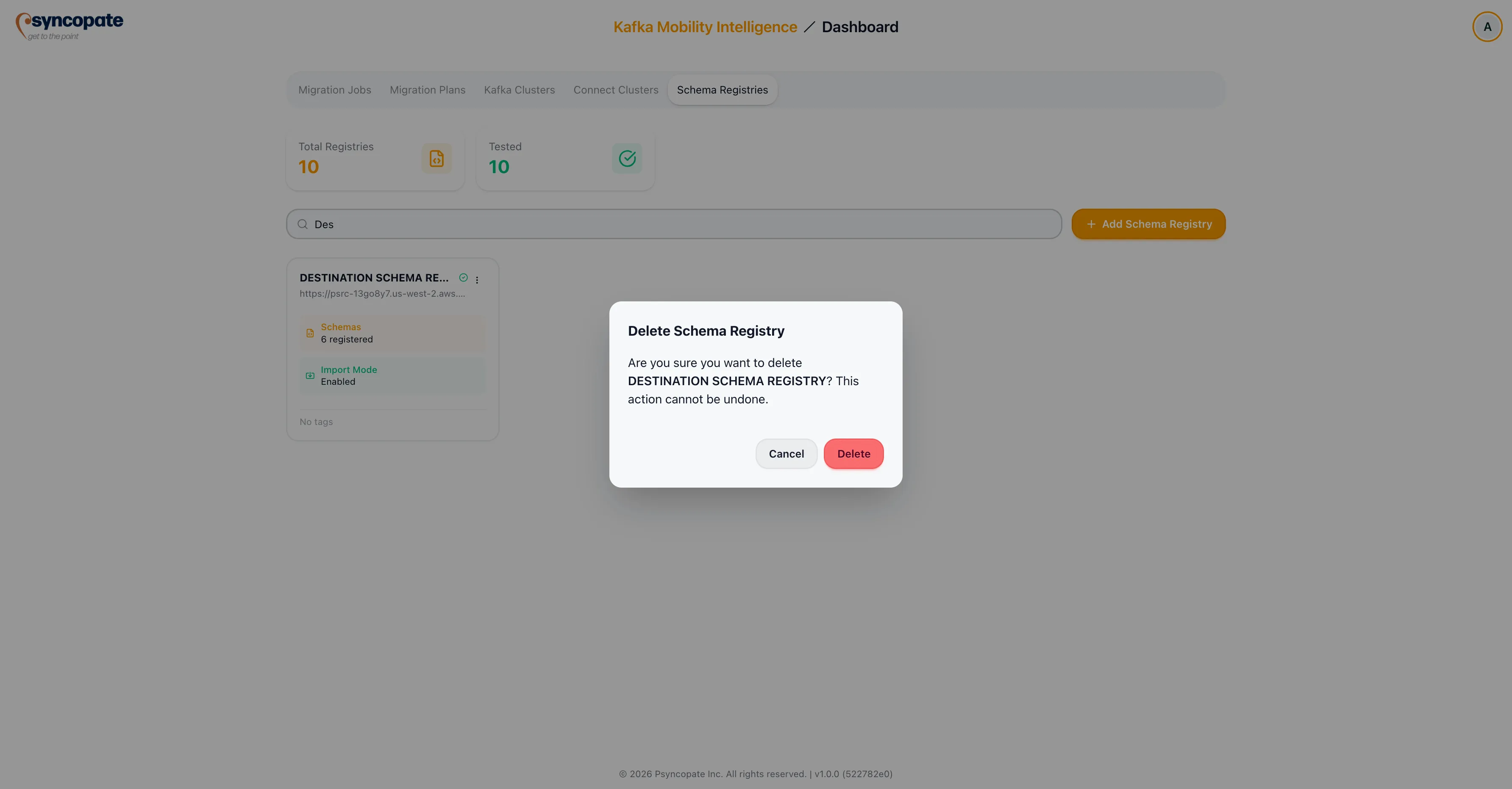 Registry deleted successfully