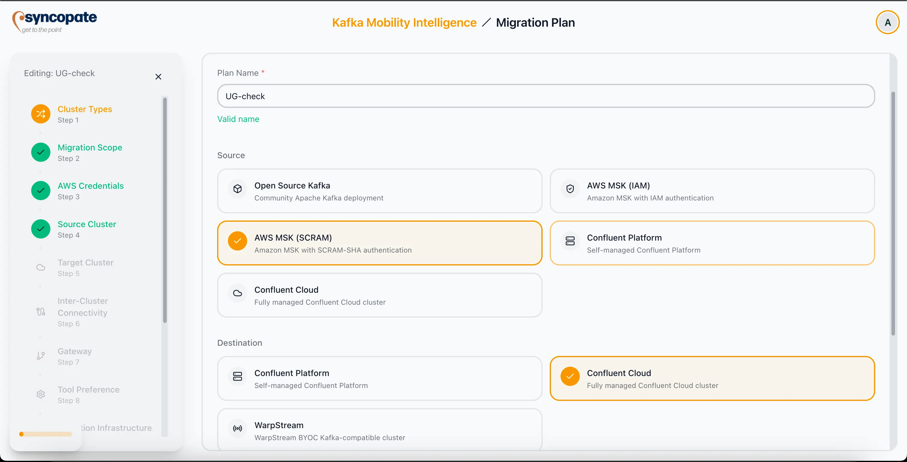 Cluster type selection in the plan wizard