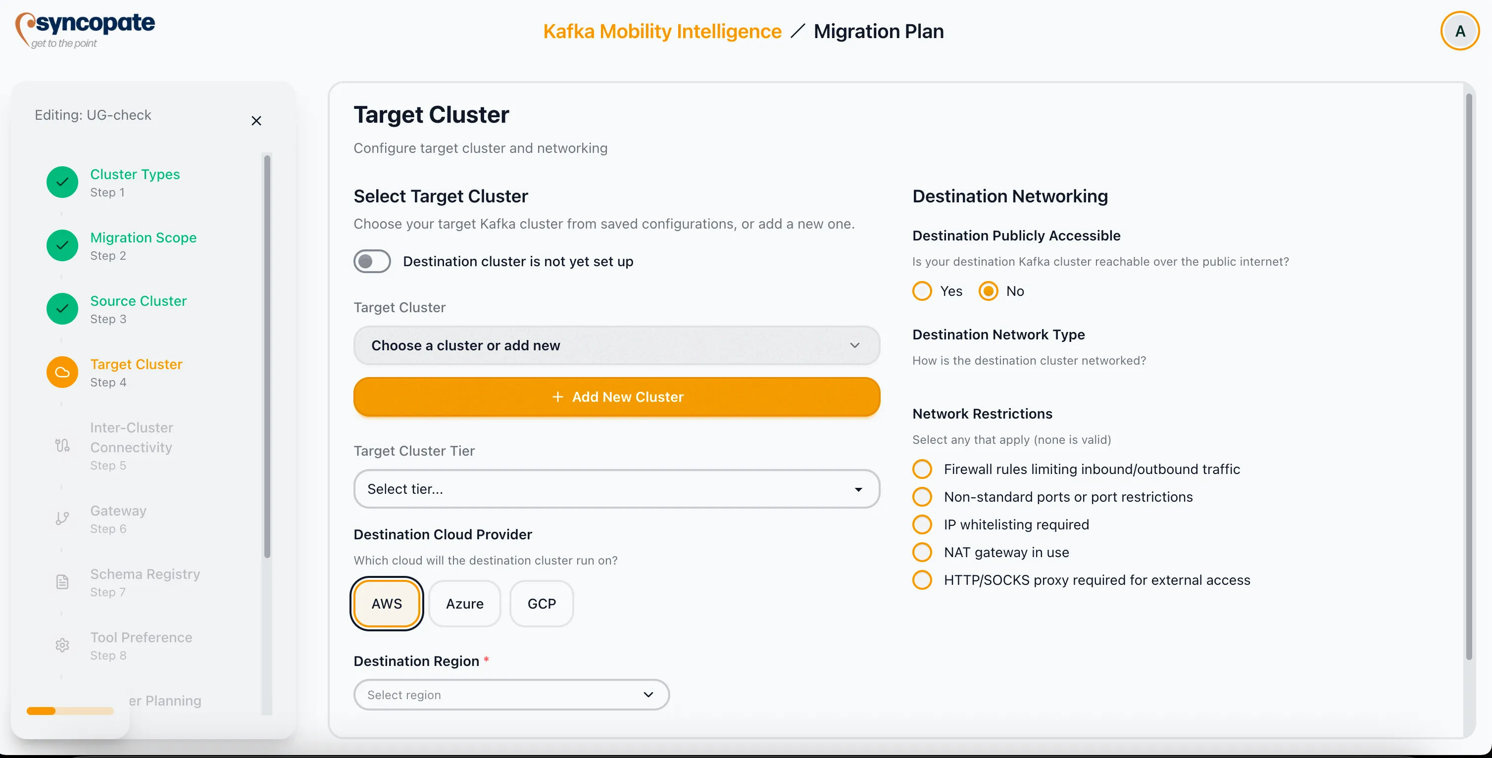 Target cluster networking configuration