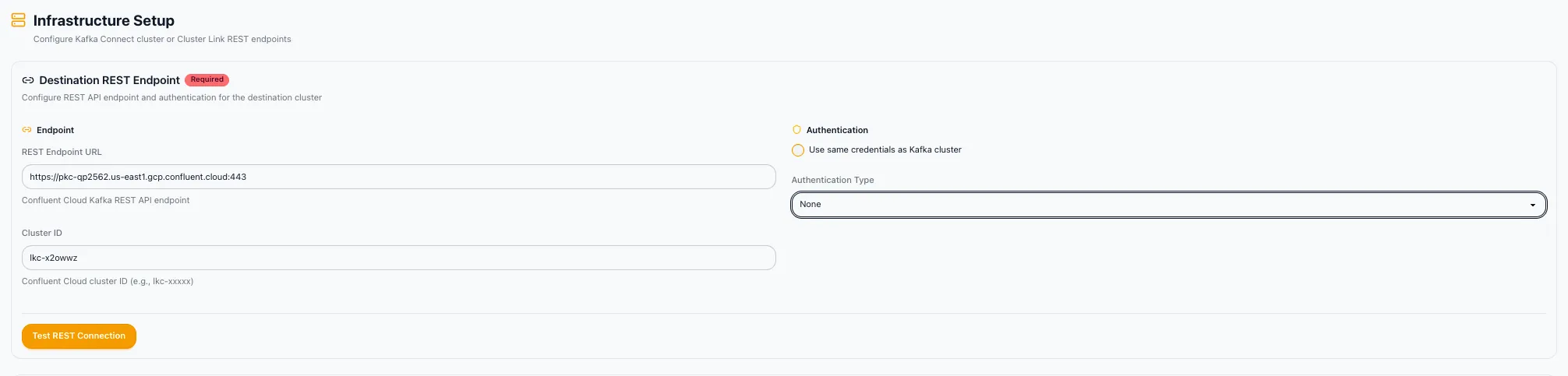 Destination REST endpoint configuration