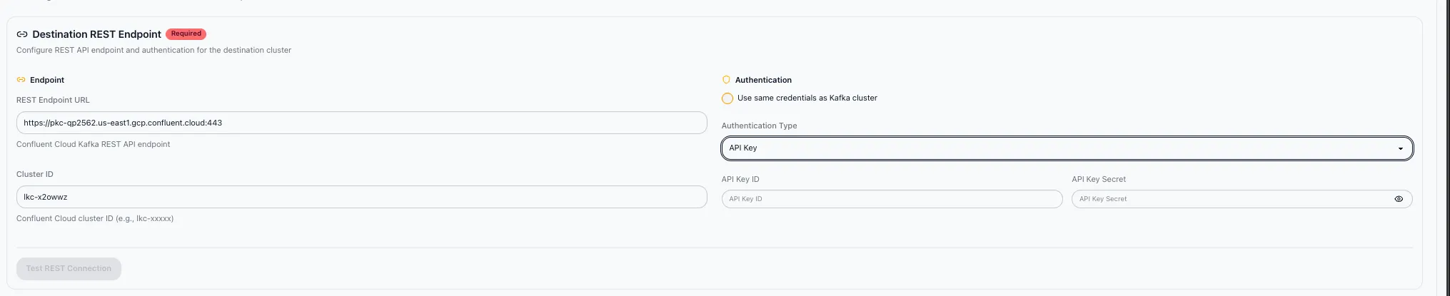 Source REST endpoint configuration