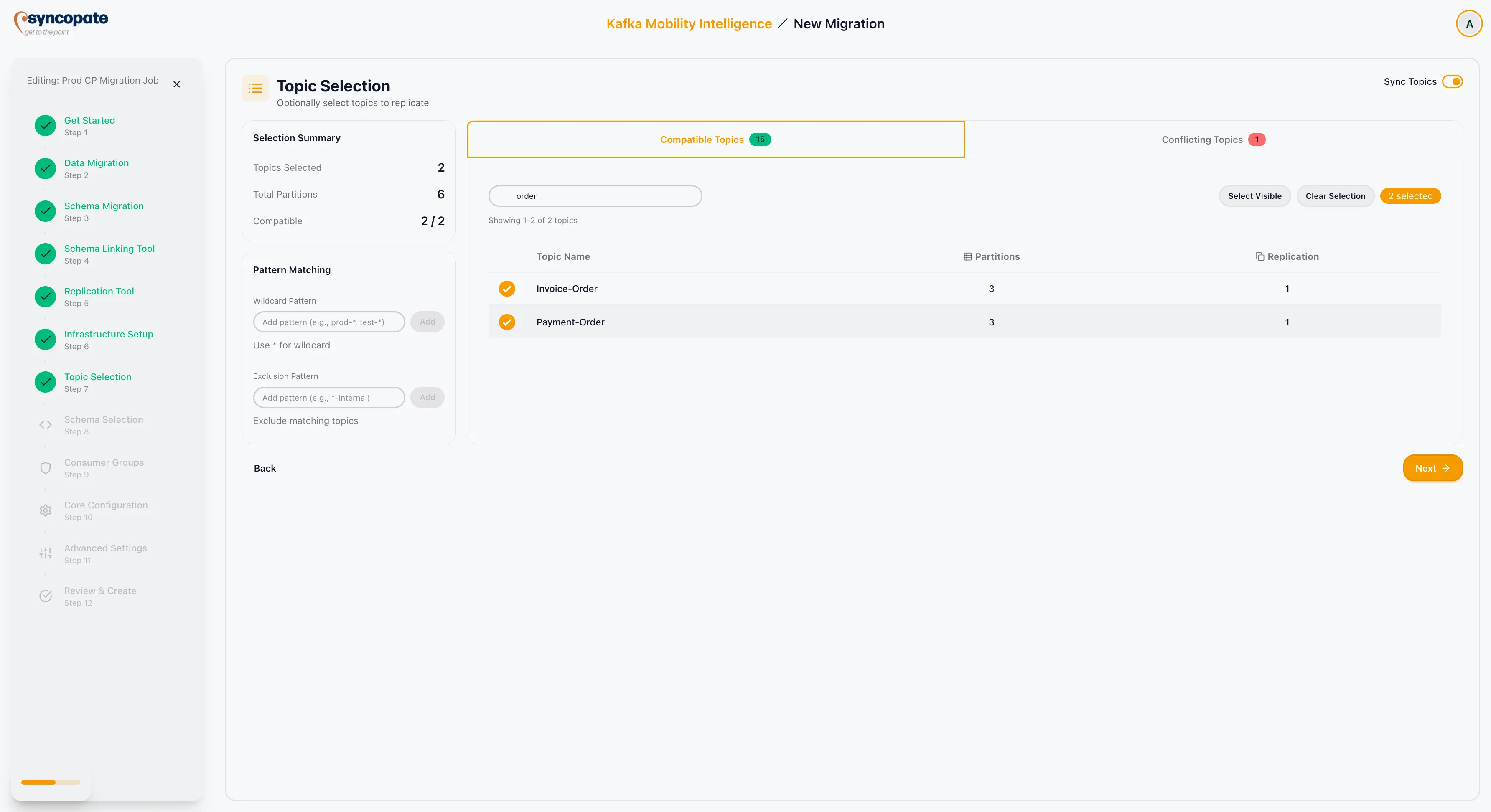 Topic list with compatibility indicators