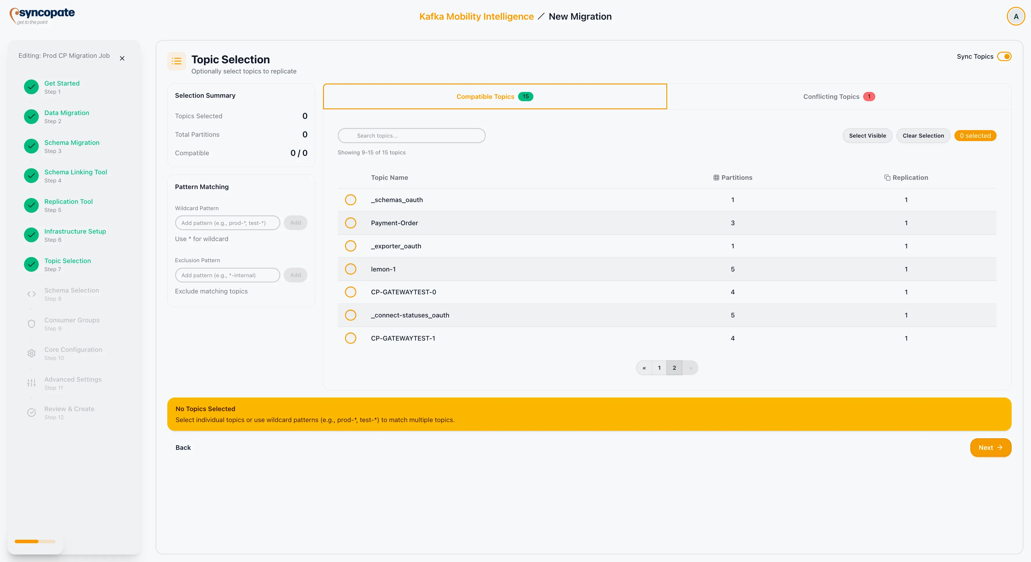 No topics selected state