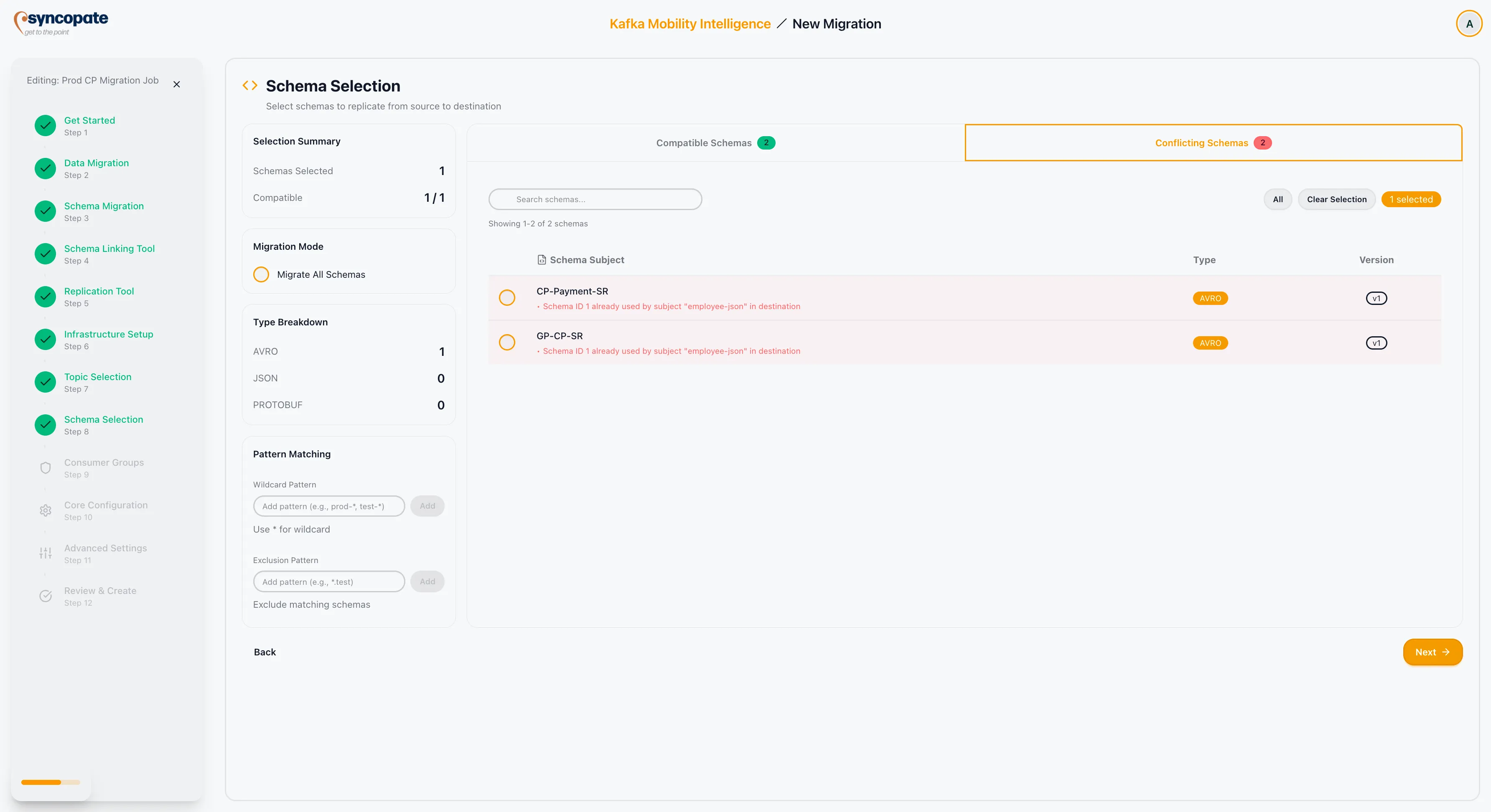 Conflicting schemas view