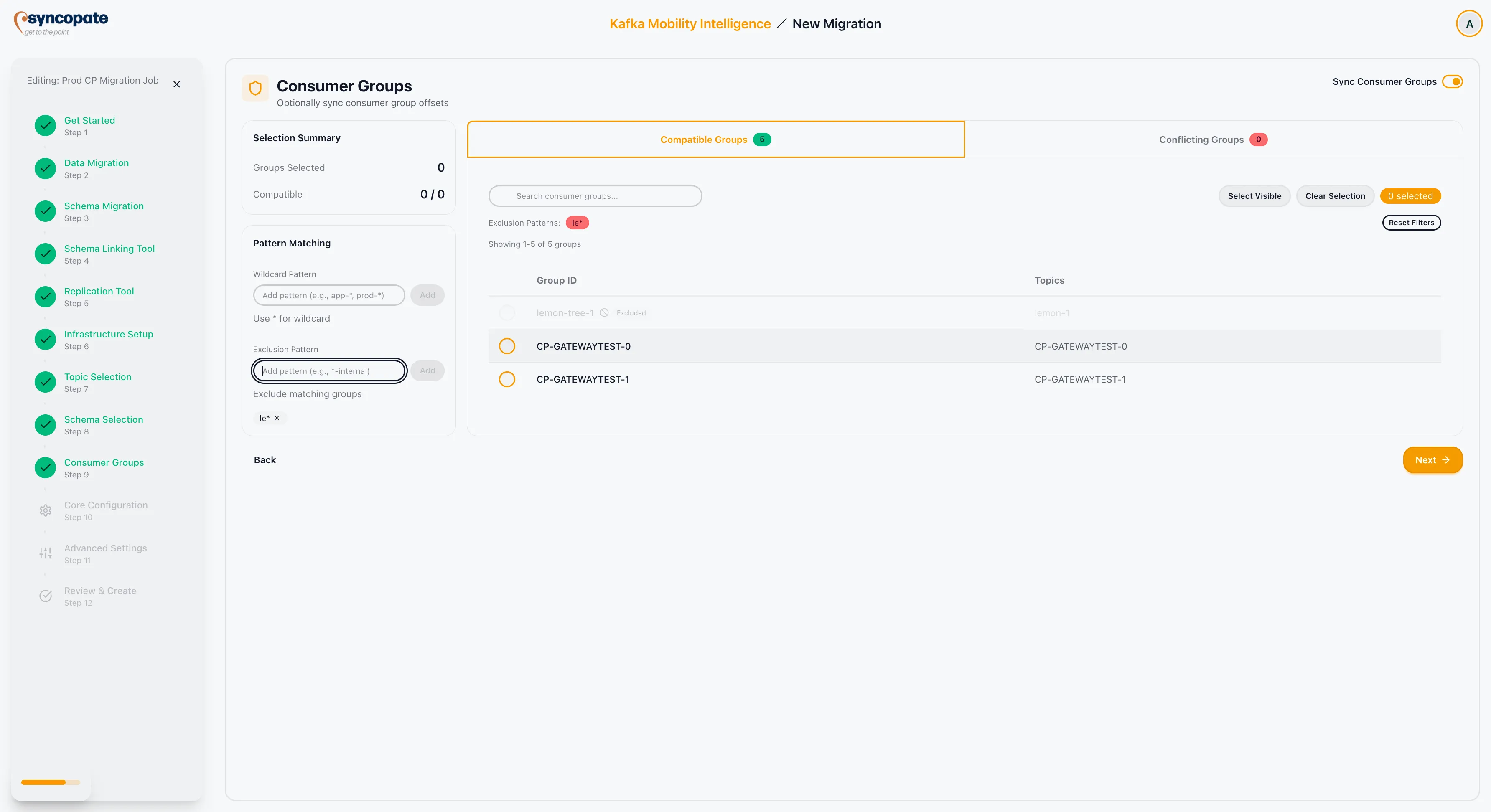 No matching consumer groups