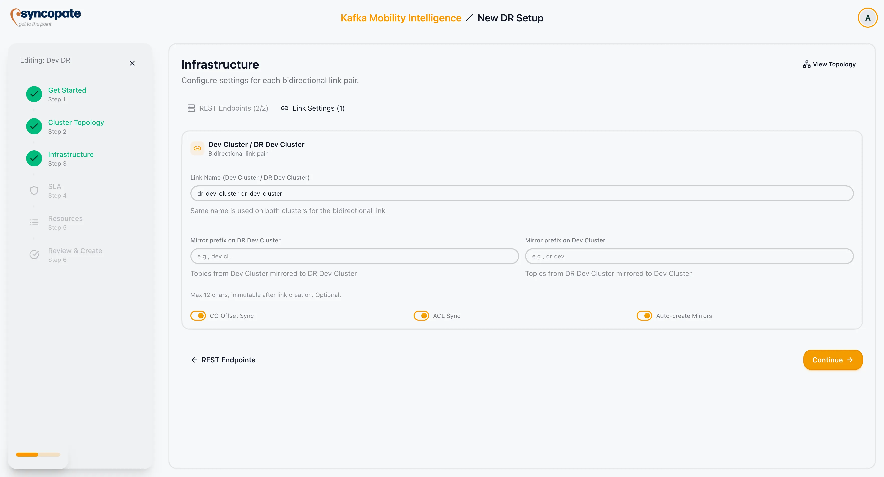 Link Settings configuration card with prefix and sync toggles