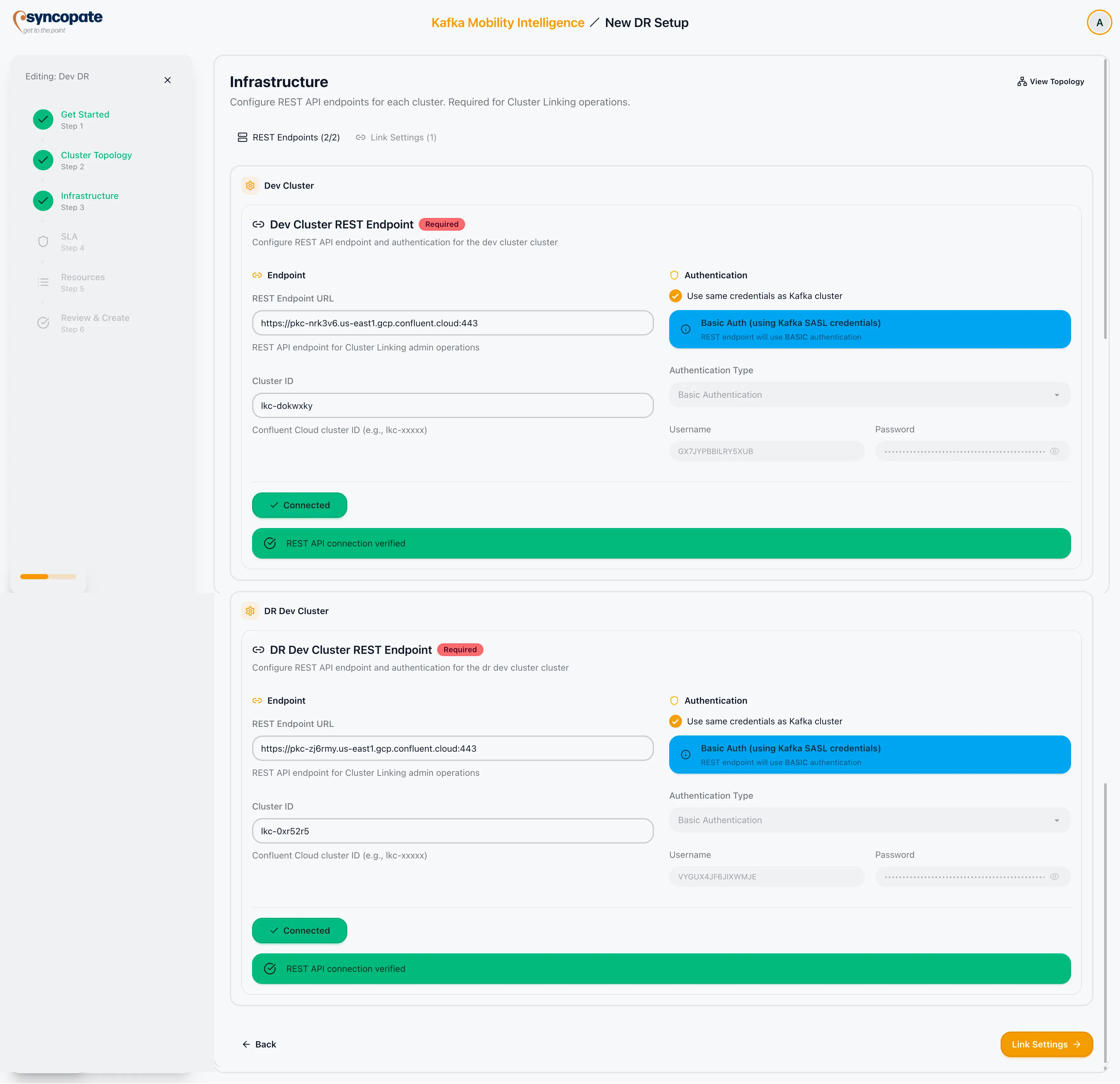 REST Endpoints configuration card with auth type selector