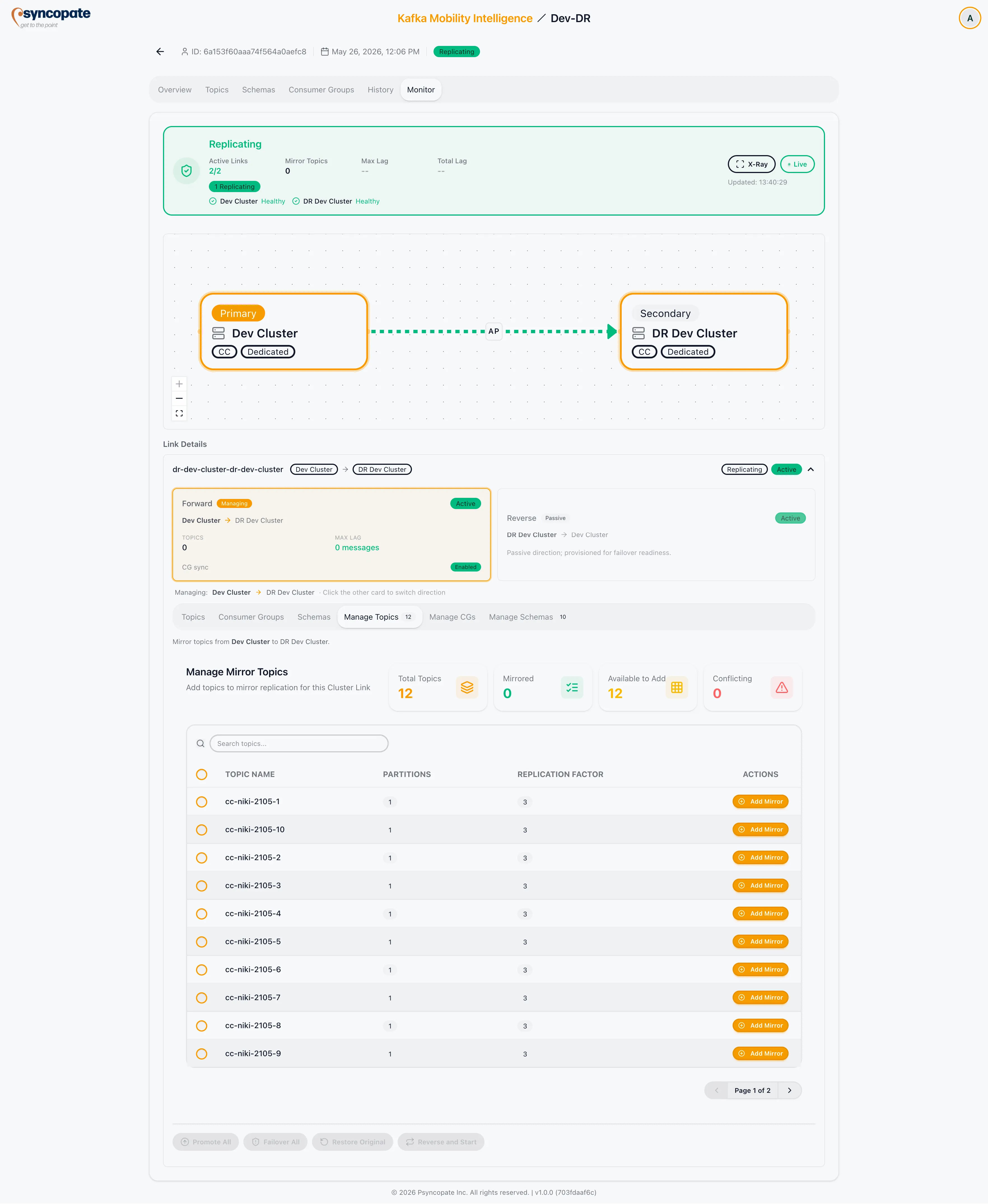 Add mirror topics dialog within the Monitor tab link accordion